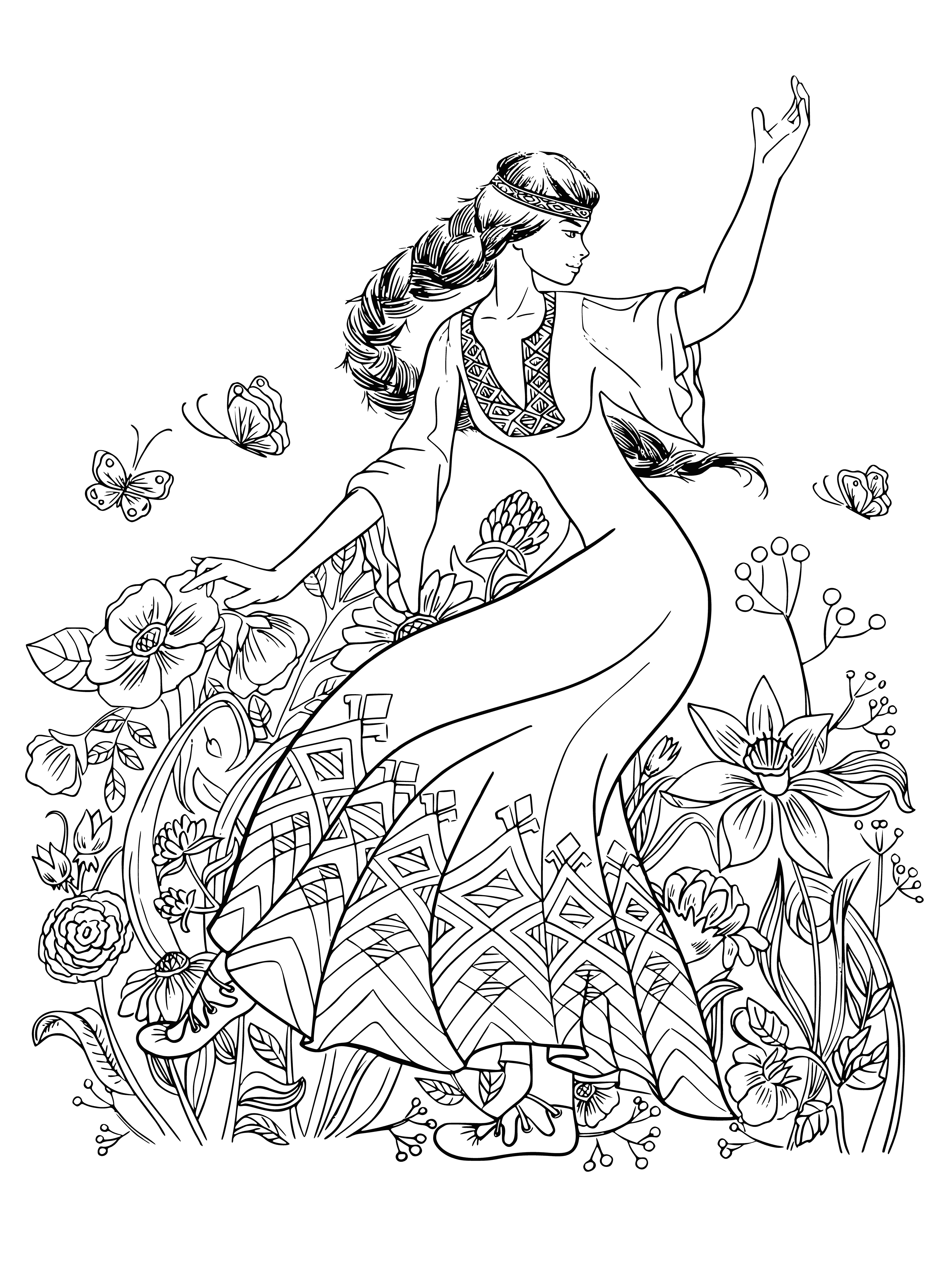 coloring page: Girls in traditional Slavic clothing dancing in a circle, excitedly enjoying the moment. #traditions #joy