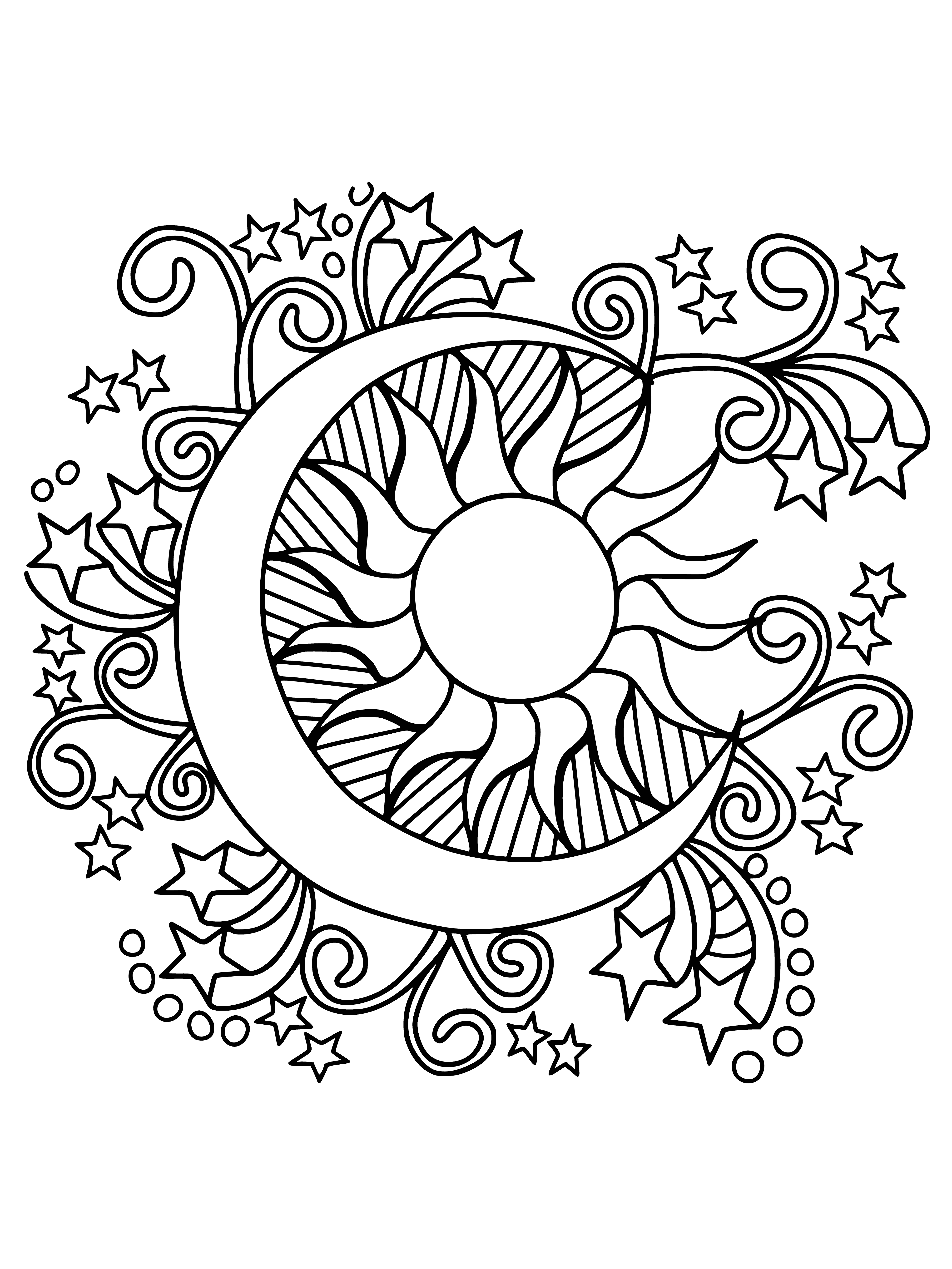 Crescent and Sun coloring page