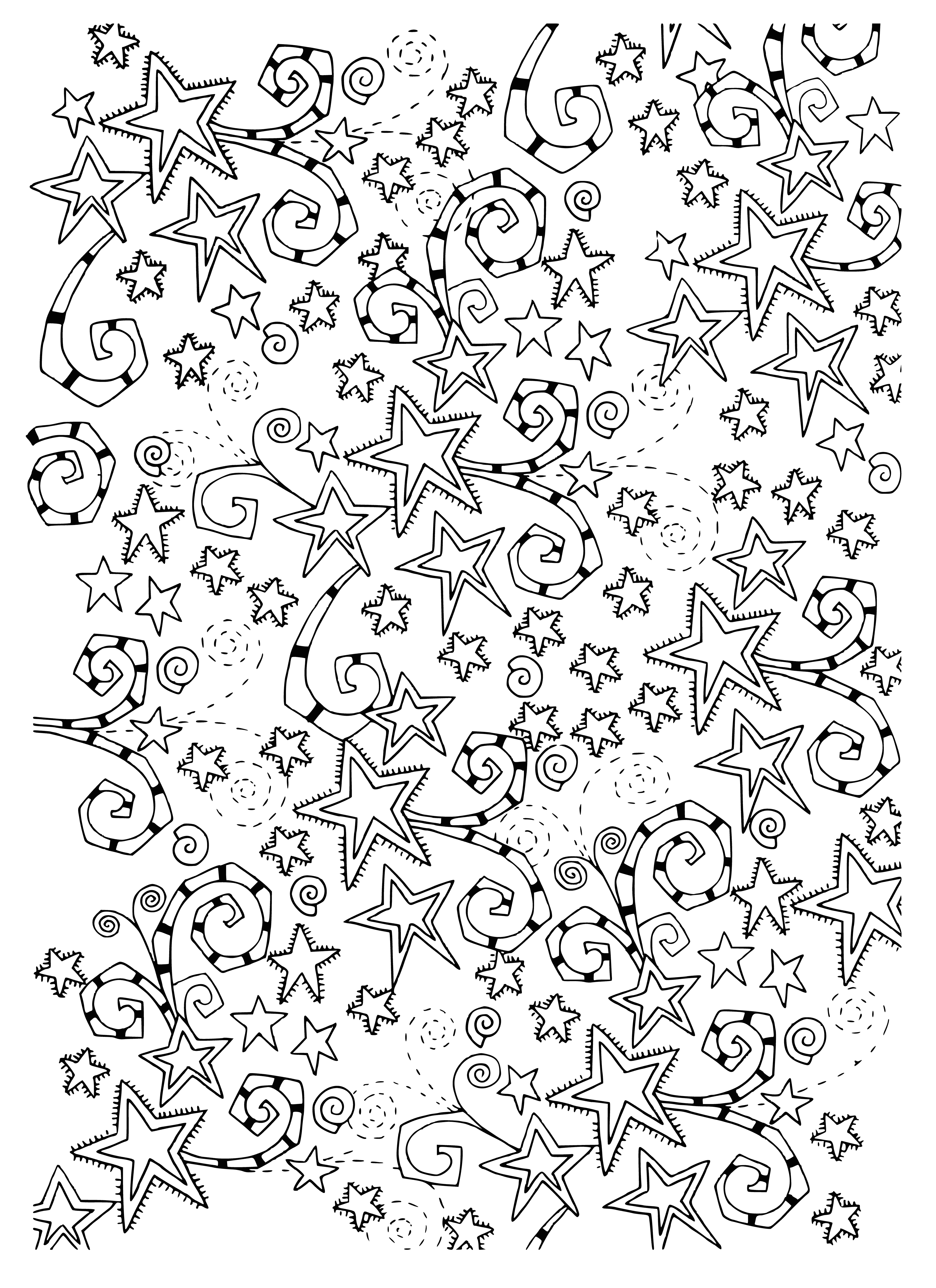 coloring page: Adult Coloring Pages Antistress Space - Stars coloring page has a star-filled, outer space b/w coloring page to color. No people/objects.
