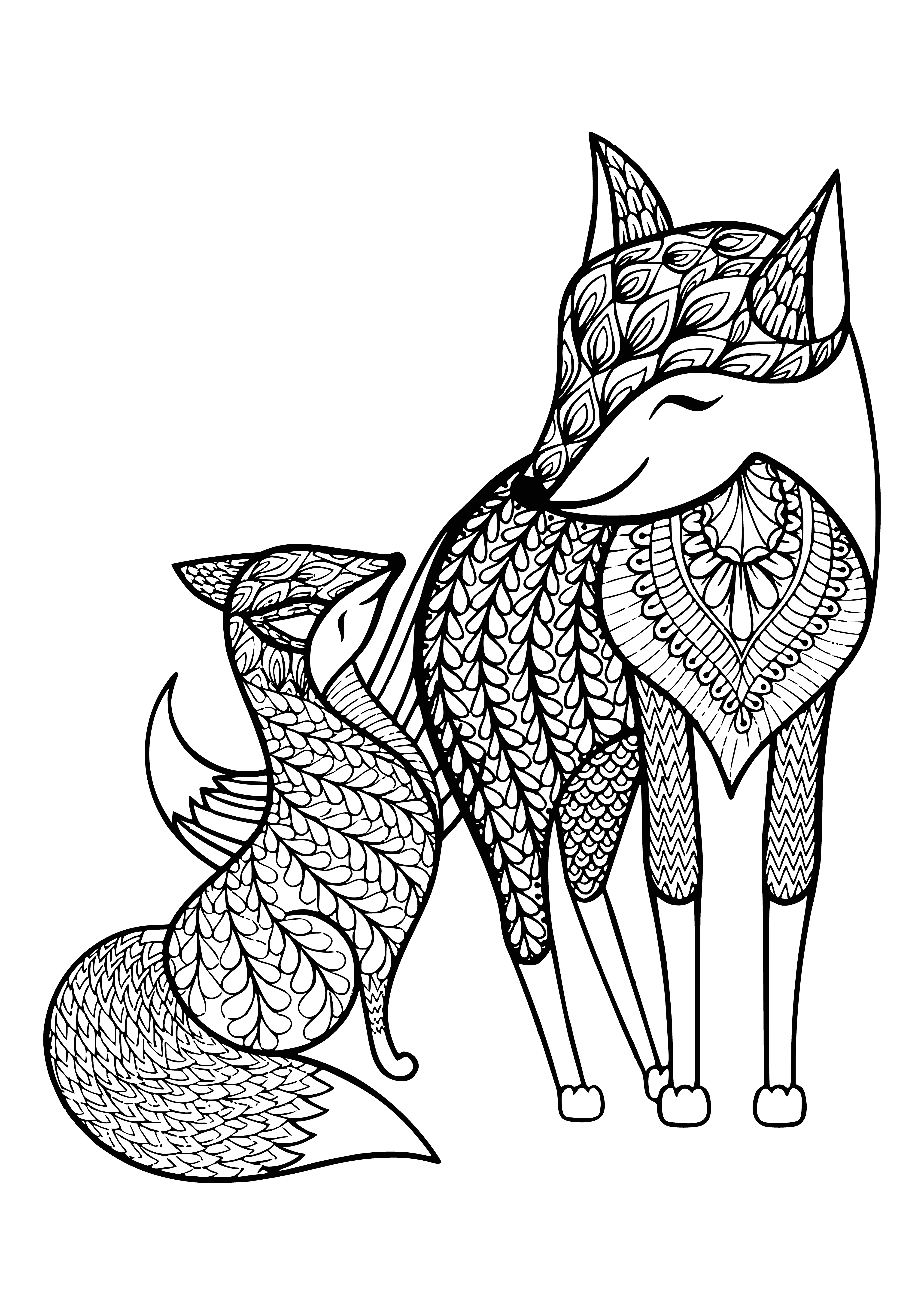 Fox family coloring page