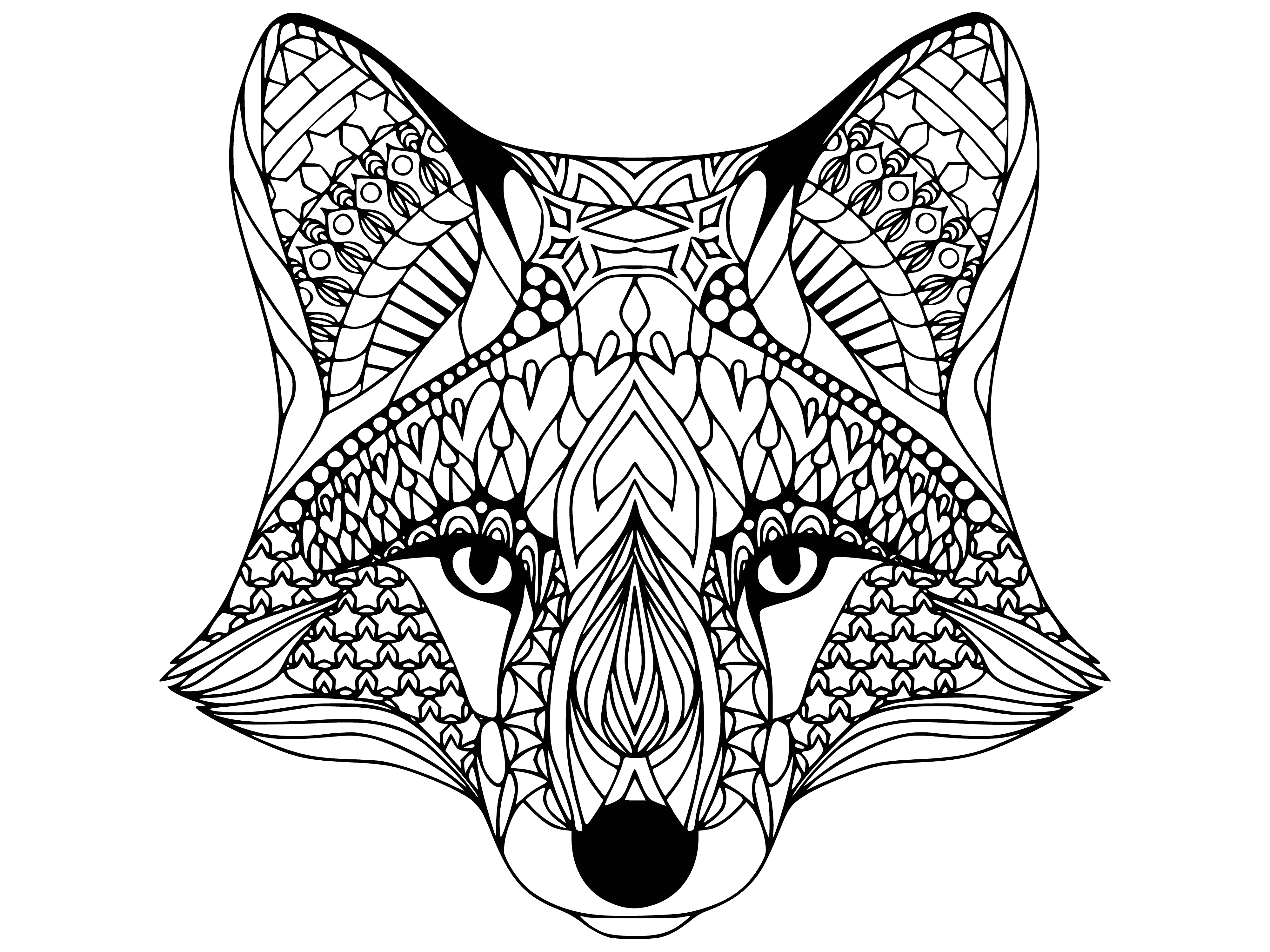 coloring page: Two red foxes; one standing and one sitting. Standing fox has open mouth.