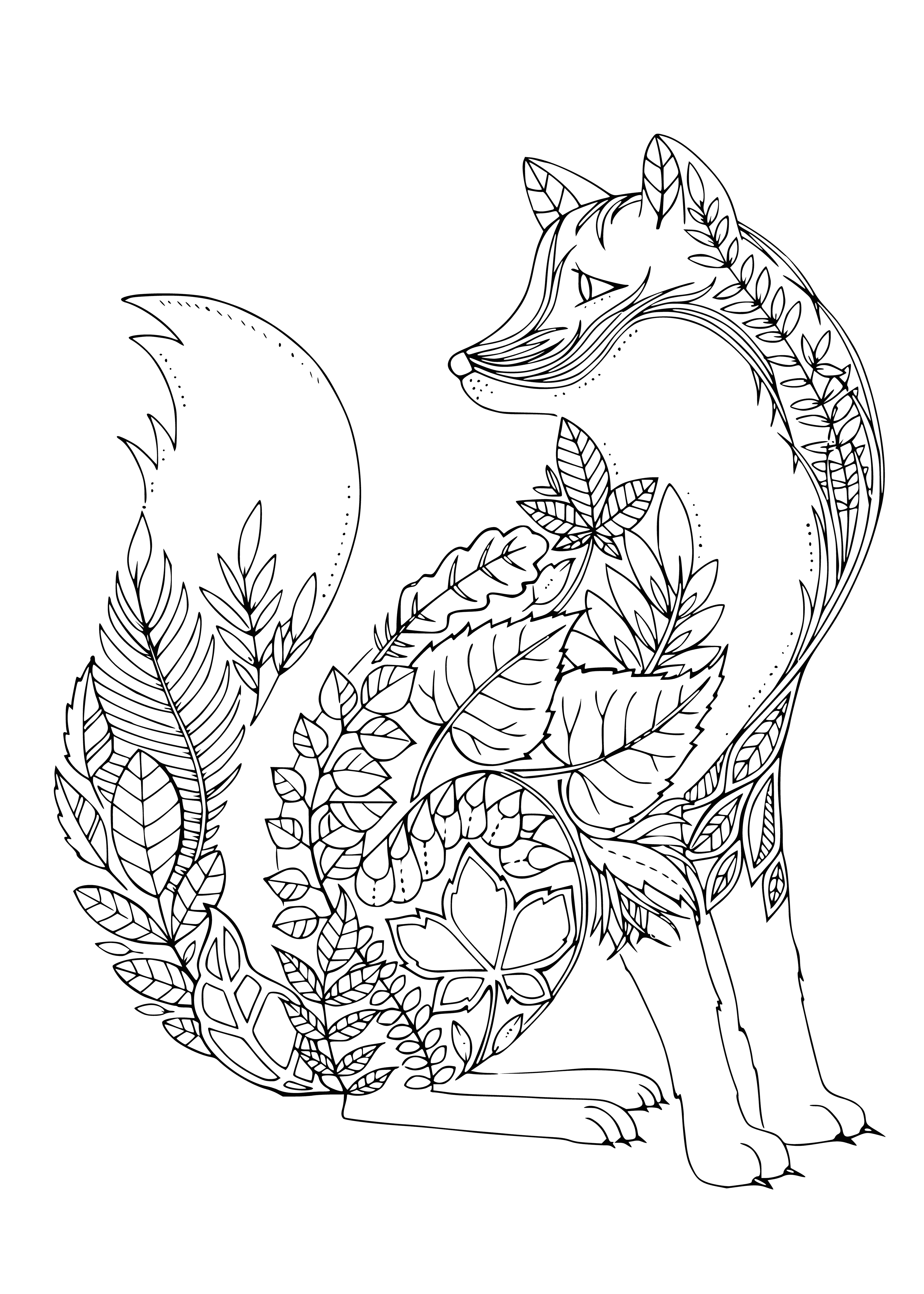 coloring page: Foxes are members of the Canidae family and have cunning, sly nature. They live 2-5 yrs in wild, up to 10 in captivity. 30+ species exist.