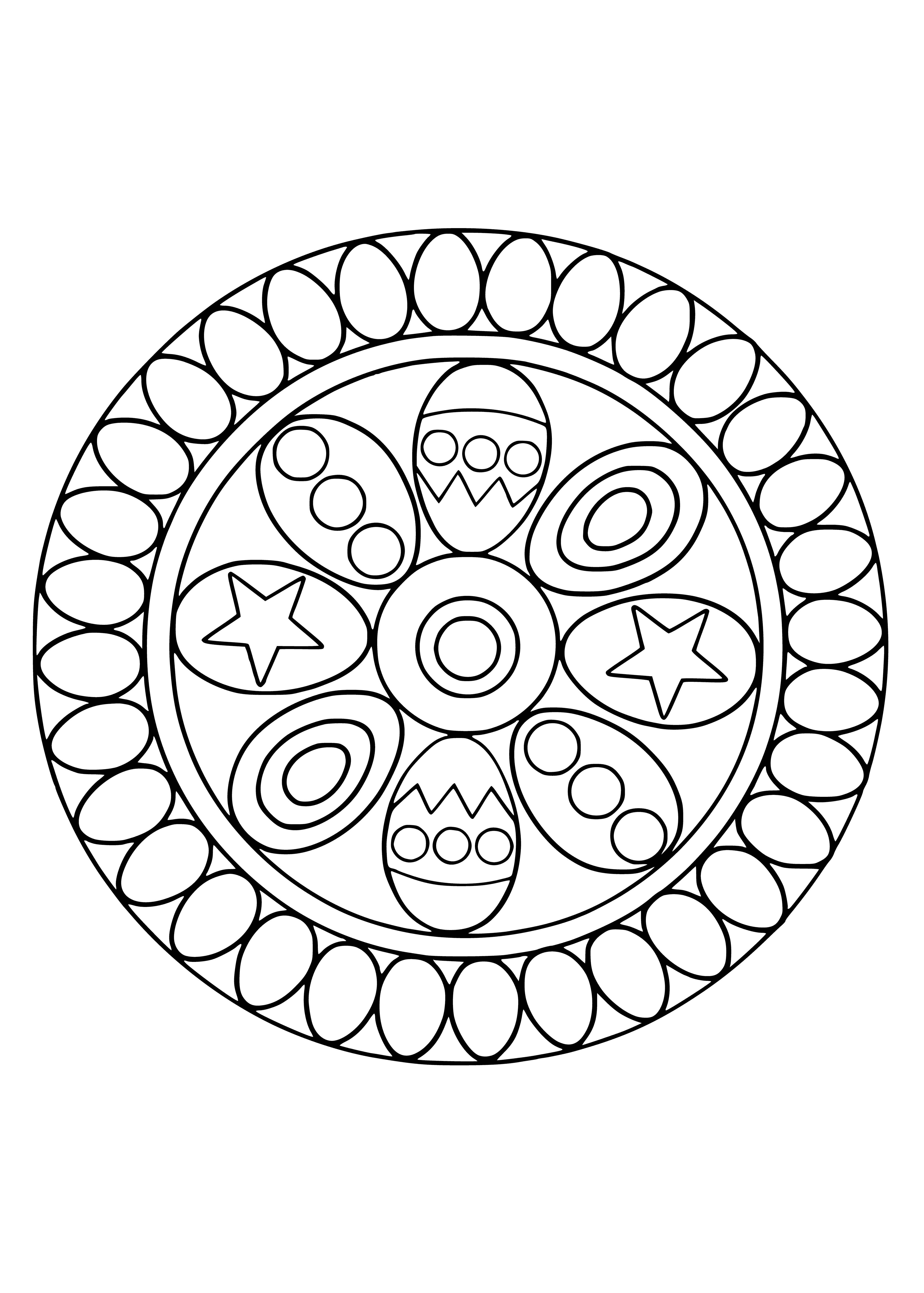 coloring page: This Easter mandala coloring page uses bright colors, symmetrical design and hidden Easter eggs to create a fun and relaxing activity. #coloring #mandalas #easter