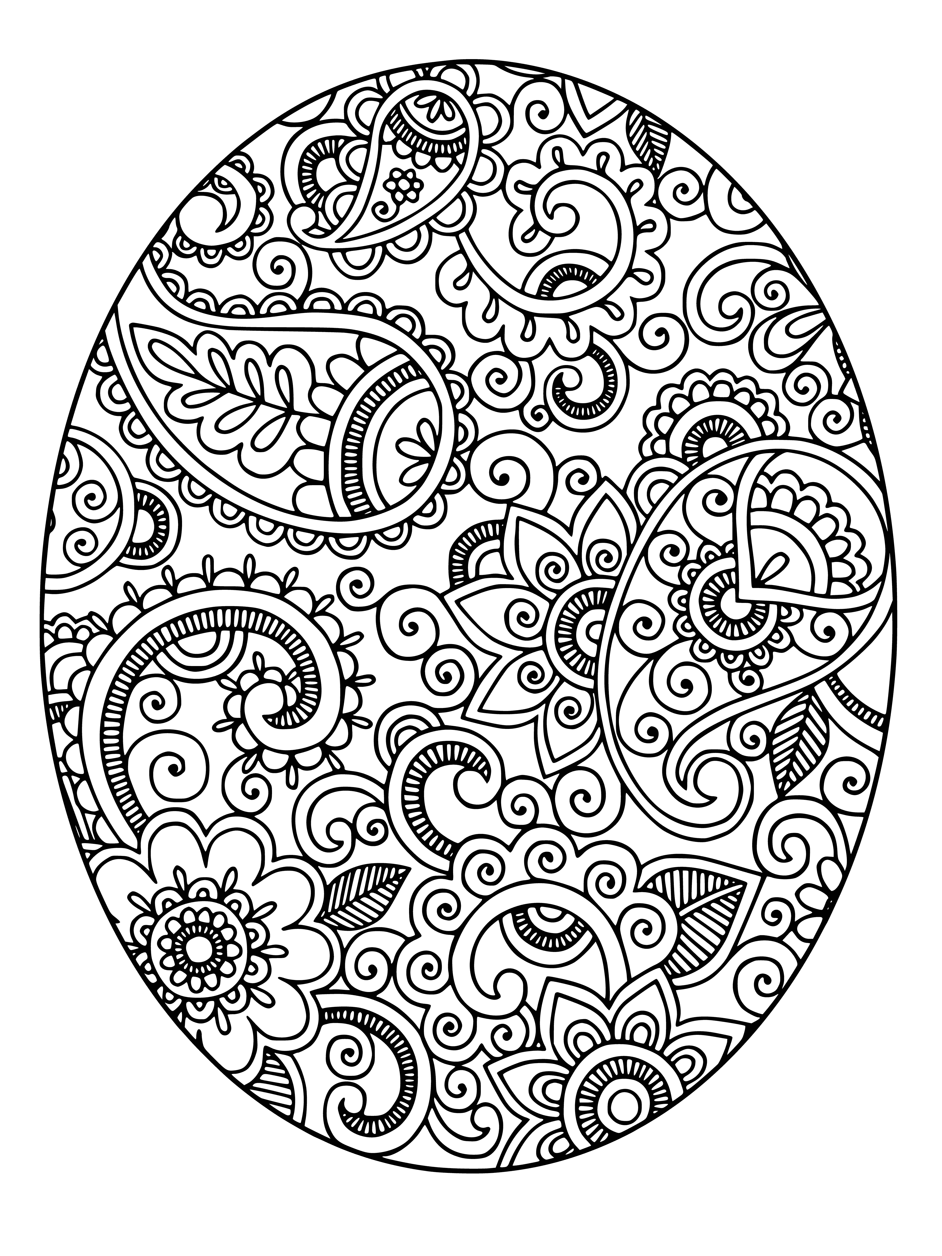 coloring page: Three Easter eggs, two blue (floral & polka dot designs) and one pink (stripes design). #Easter #Coloring