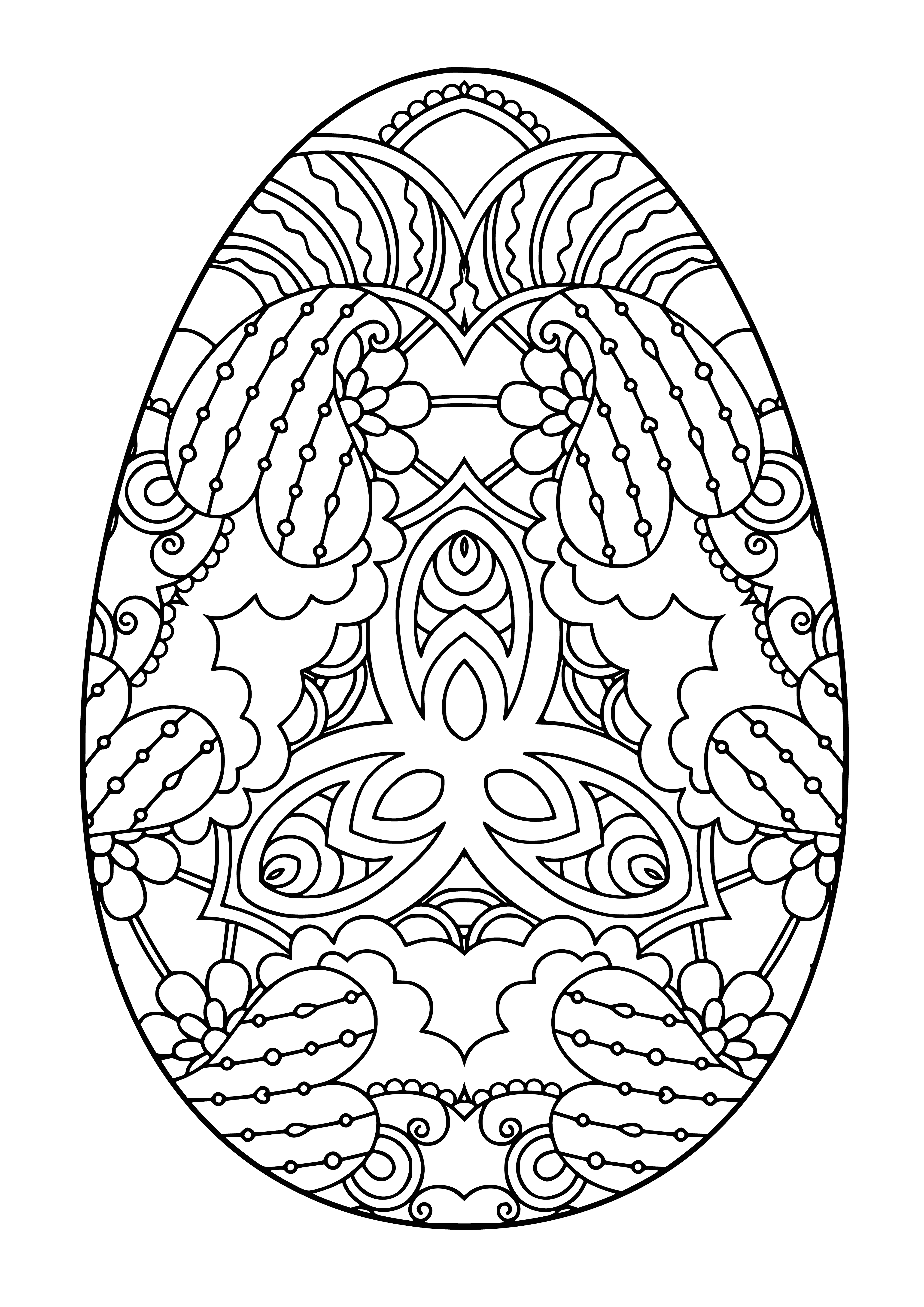 coloring page: 3 Easter eggs on coloring page w/ bunny nearby. Different colors and patterns. #Easter #ColoringPage #Bunny #Eggs
