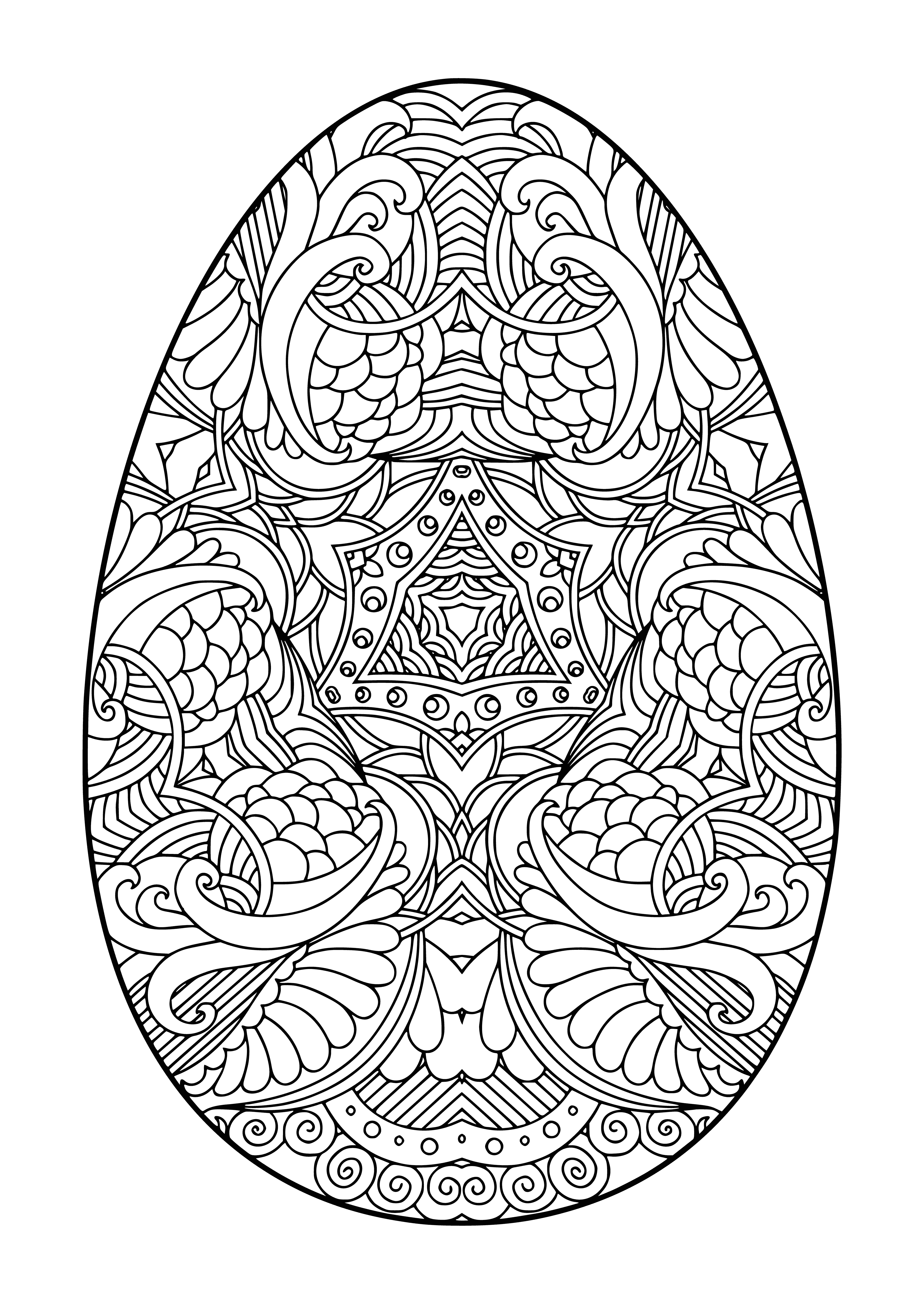 coloring page: An Easter egg coloring page featuring a white egg with a yolk, surrounded by flowers. #EasterCrafts #Coloring