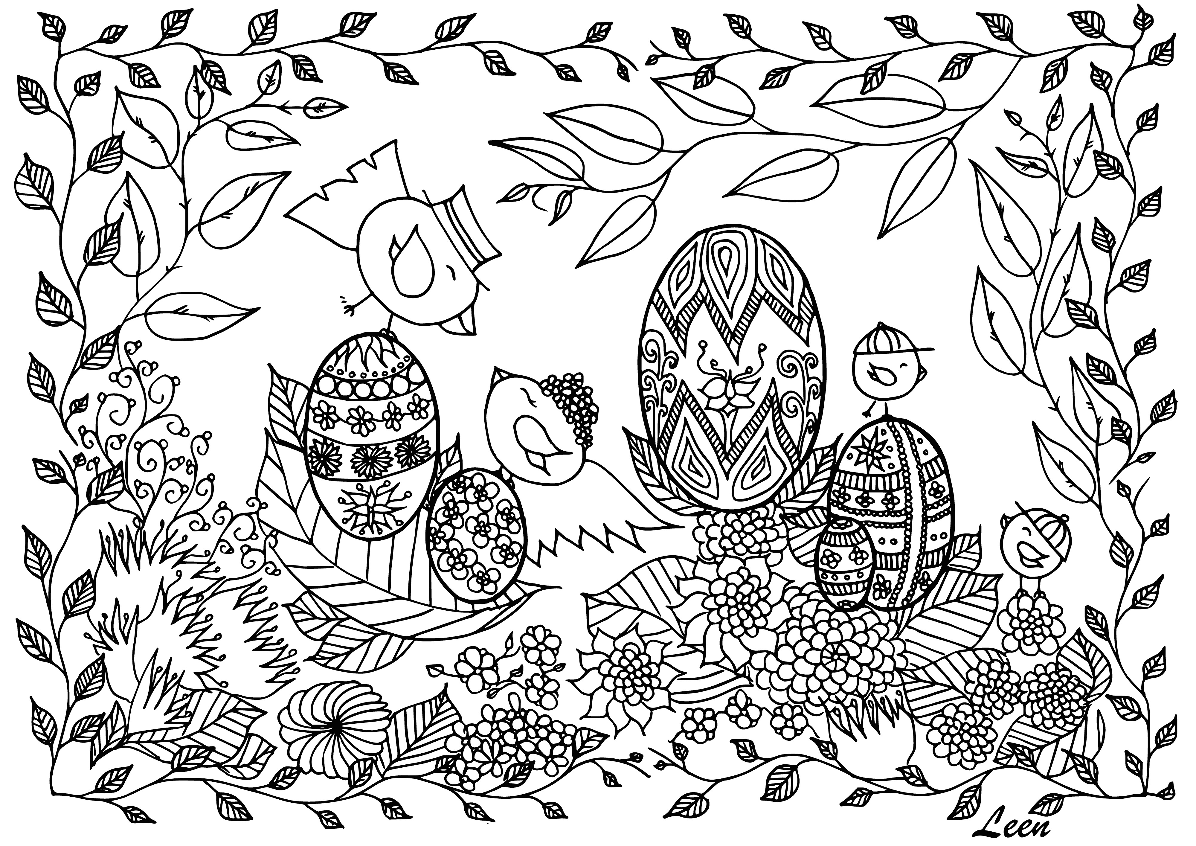 coloring page: 4 Easter-themed coloring pages - Easter basket, bunny w/ egg, chick hatching & lamb. Enjoy! #EasterFun