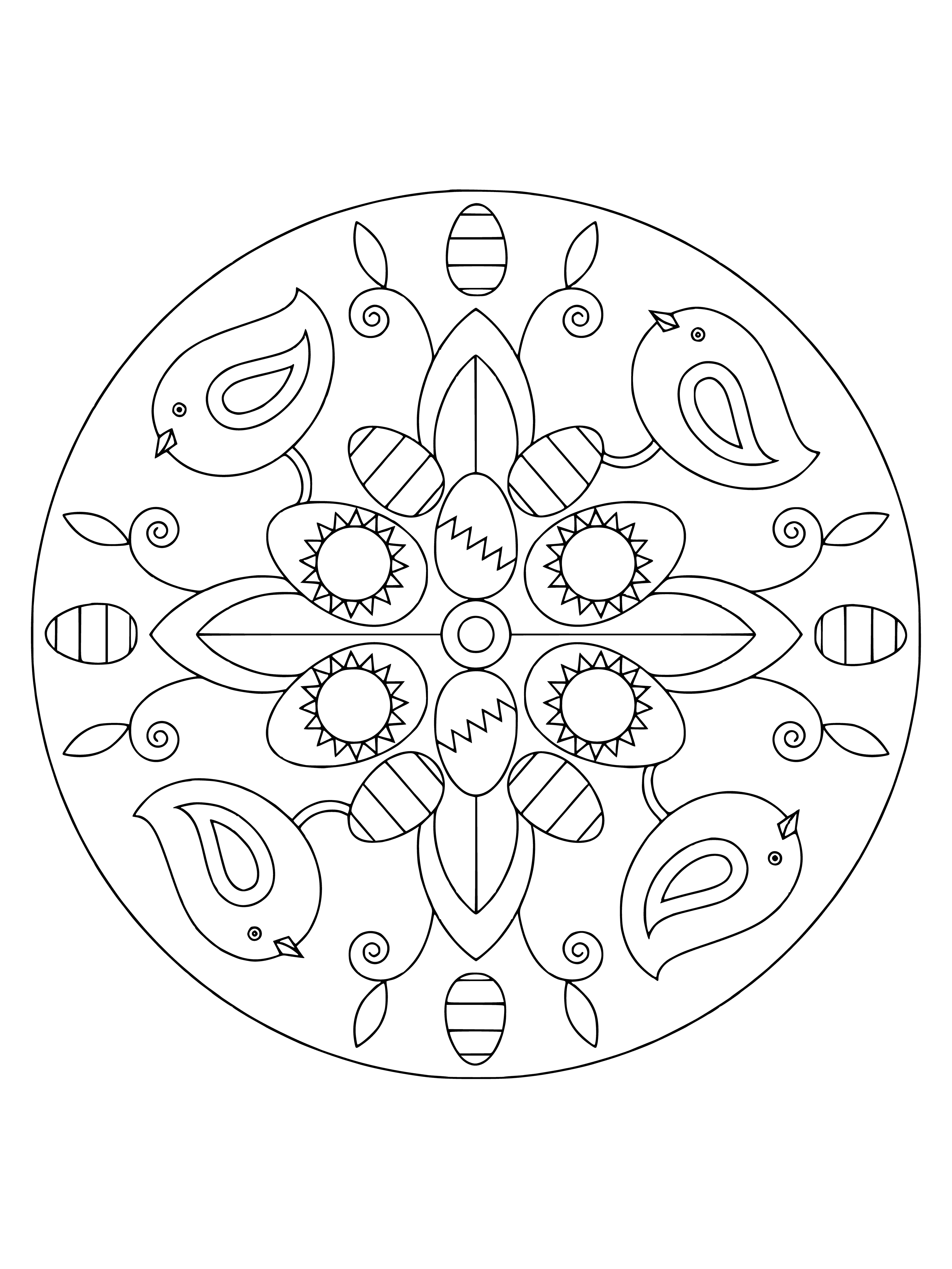 coloring page: Celebrate Easter by coloring this mandala featuring a bunny in the center surrounded by flowers & eggs! A fun meditative tool used in Eastern religions.
