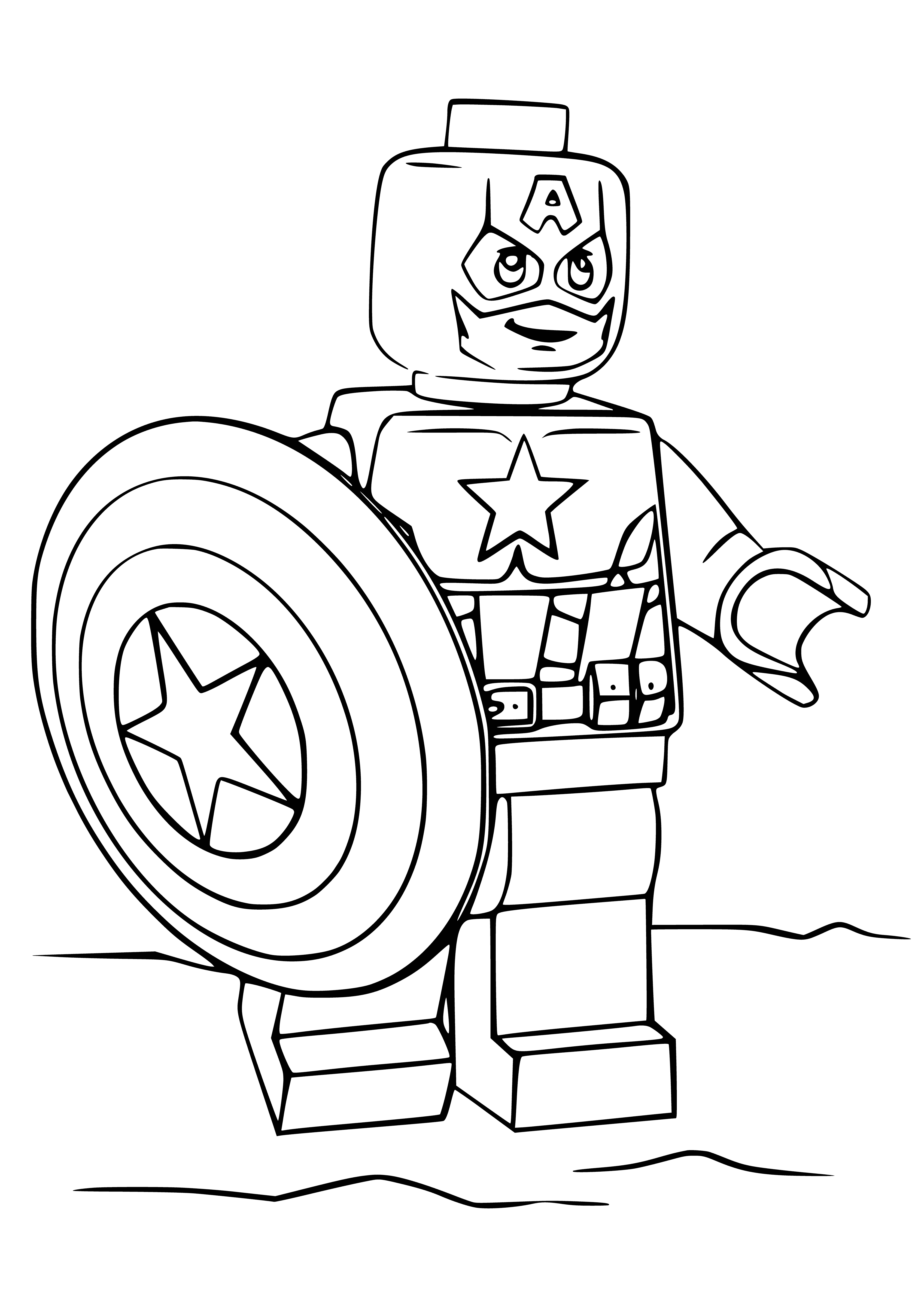 coloring page: Captain America fights for American ideals & justice, often seen carrying his shield to deflect enemy attacks. #MarvelComics