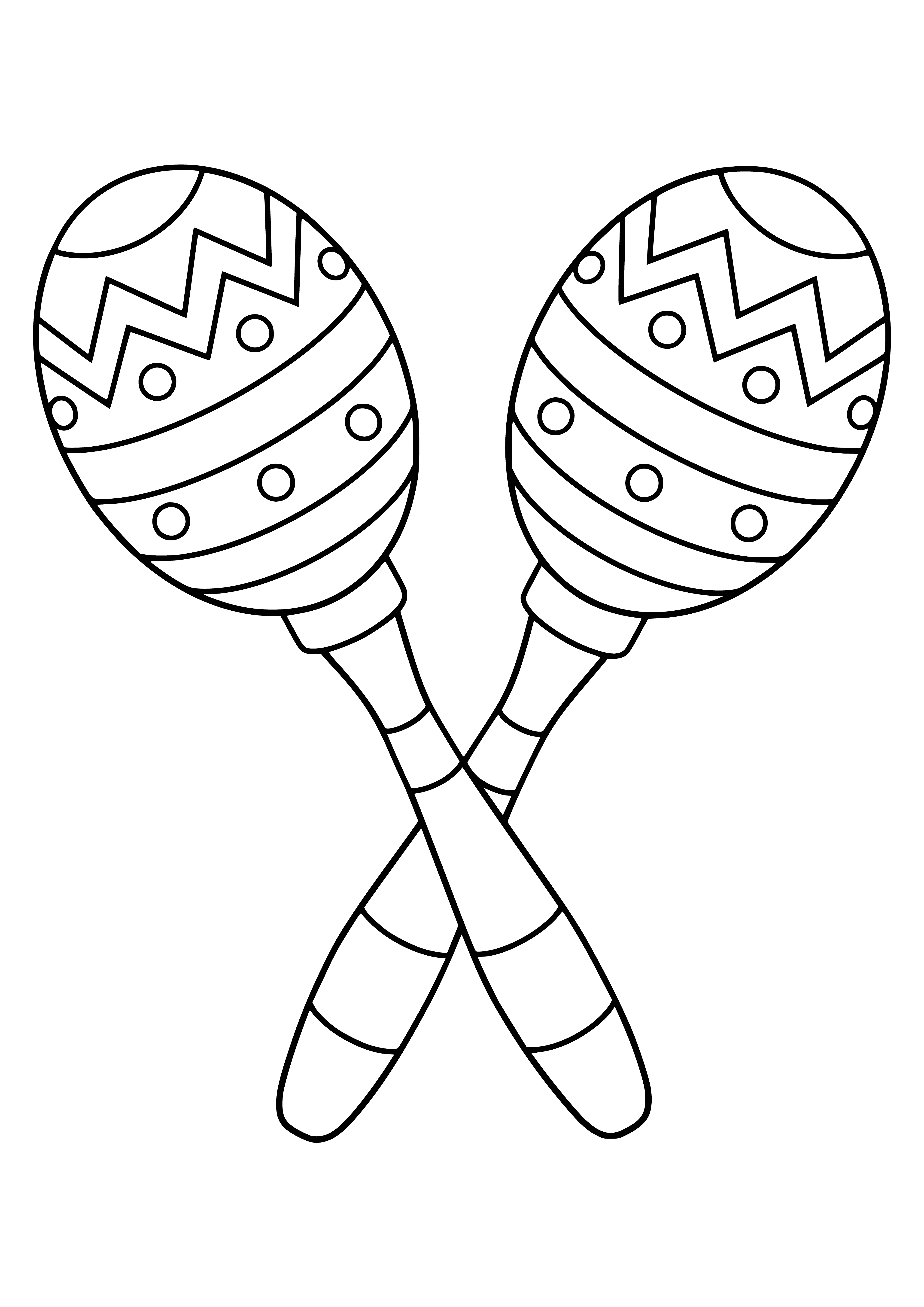 coloring page: Maracas are percussion instruments made from gourds with handles, used to make a variety of musical genres.