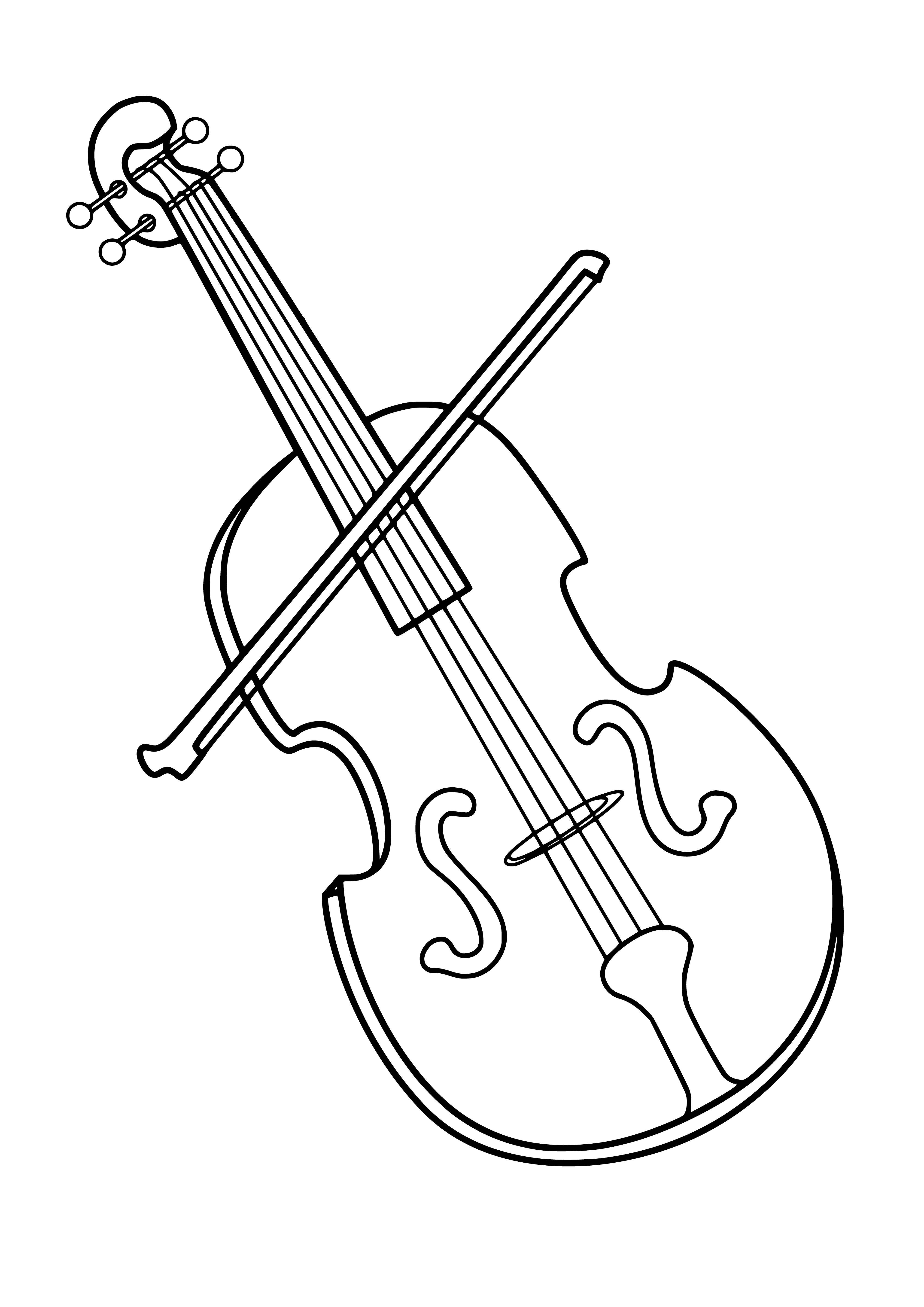 coloring page: Person plays violin, left hand holds instrument, right bows strings; plucks or bowing.