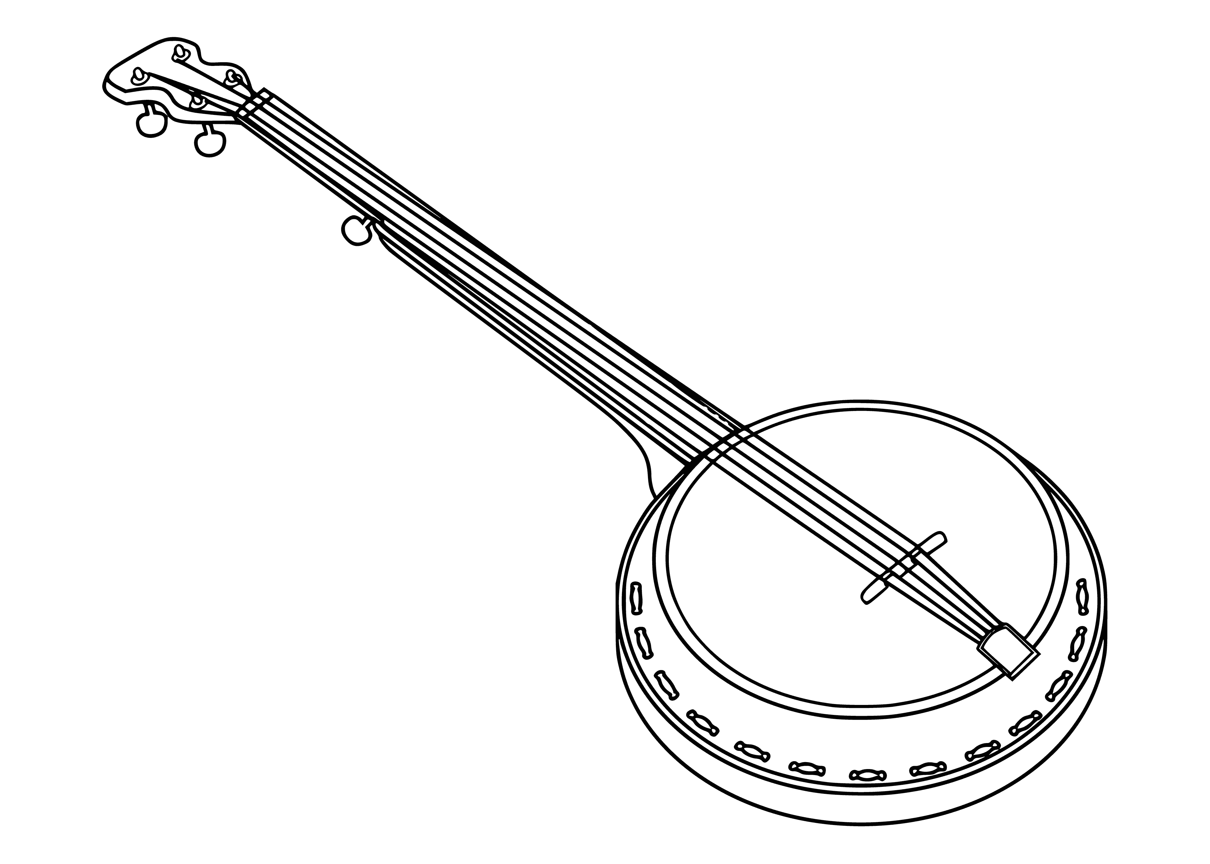 coloring page: Person playing banjo on stool. Neck and body of banjo are plucked by fingers. #StringedInstrument