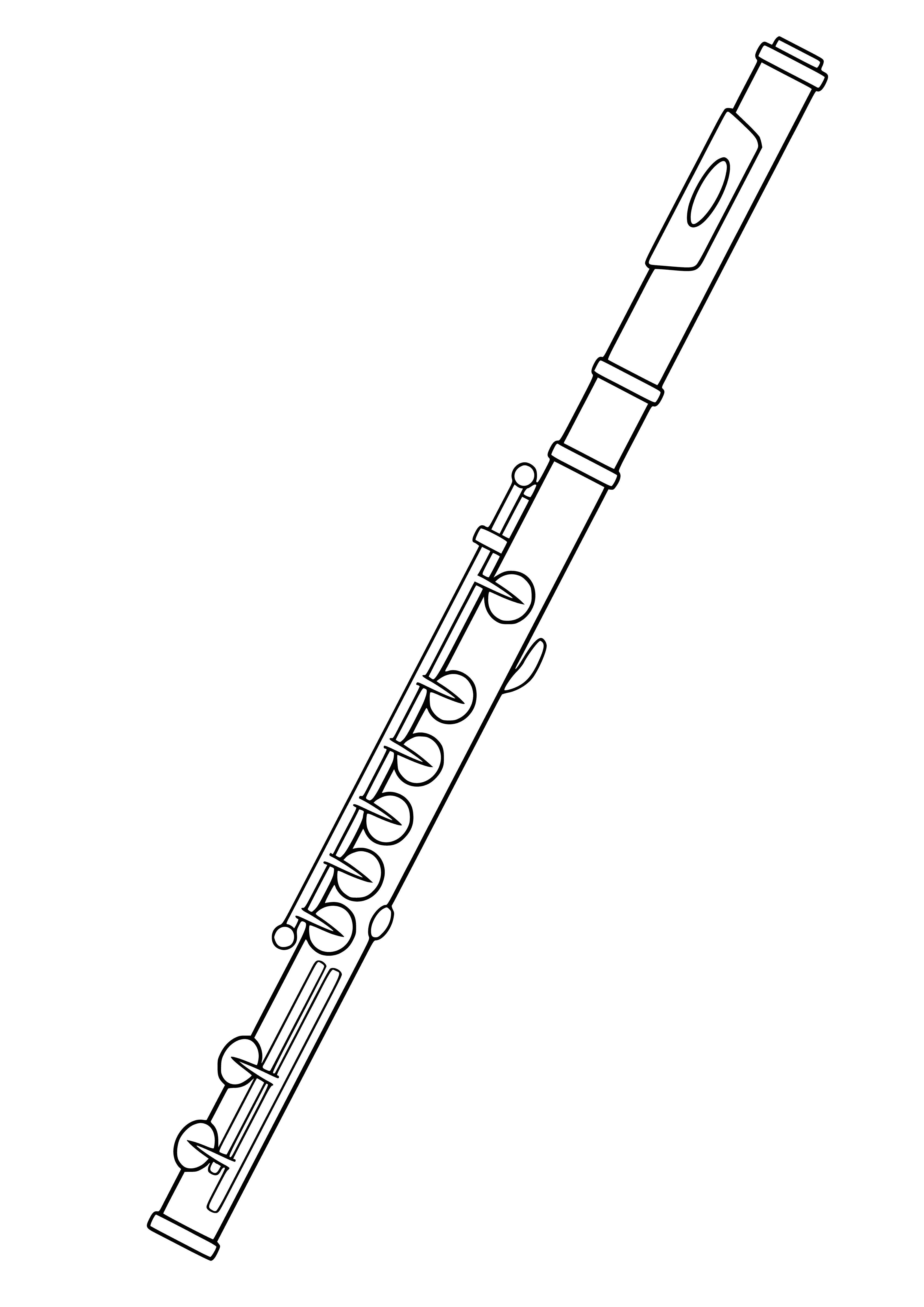 coloring page: Flute is a metal musical instrument with hole in middle. It is blown with mouth to make a sound and often used in orchestras. #musicalinstrument #orchestra
