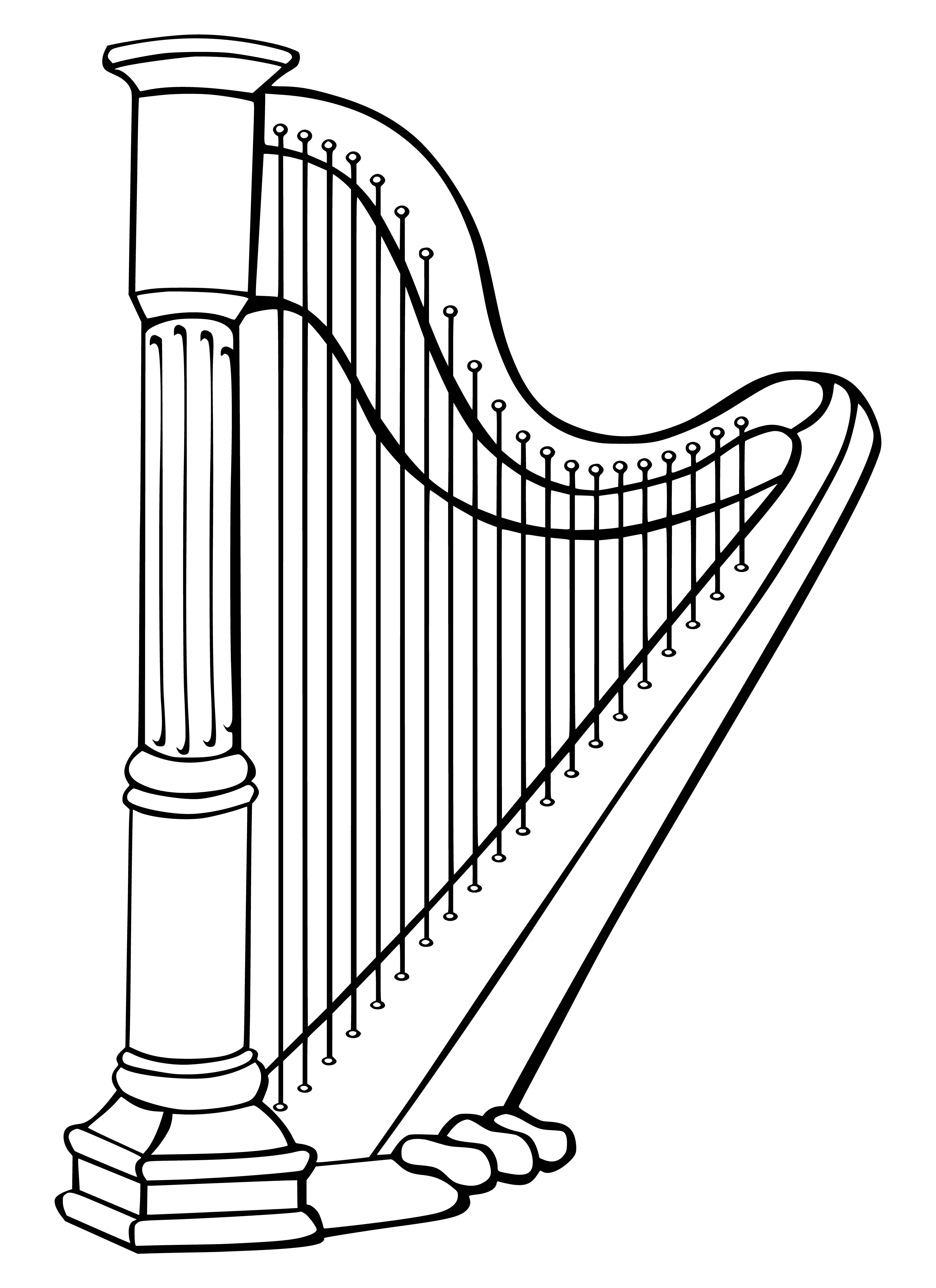 coloring page: The harp, an ancient instrument with 47 strings & 7 pedals, produces a beautiful sound.