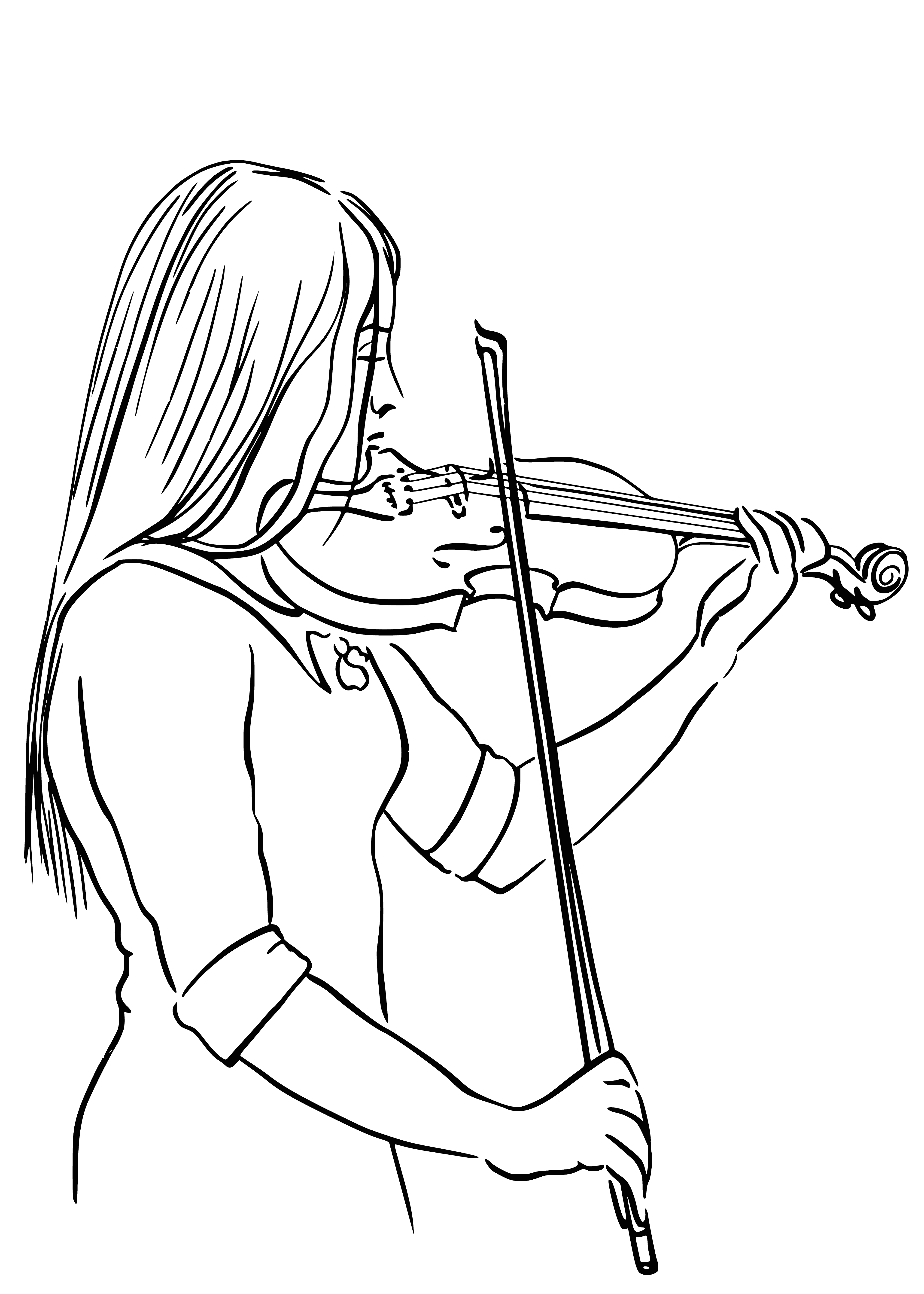 coloring page: Coloring page of a violinist standing in front of a music stand holding a violin and bow, with sheet music and a chair beside them. #coloring #violin