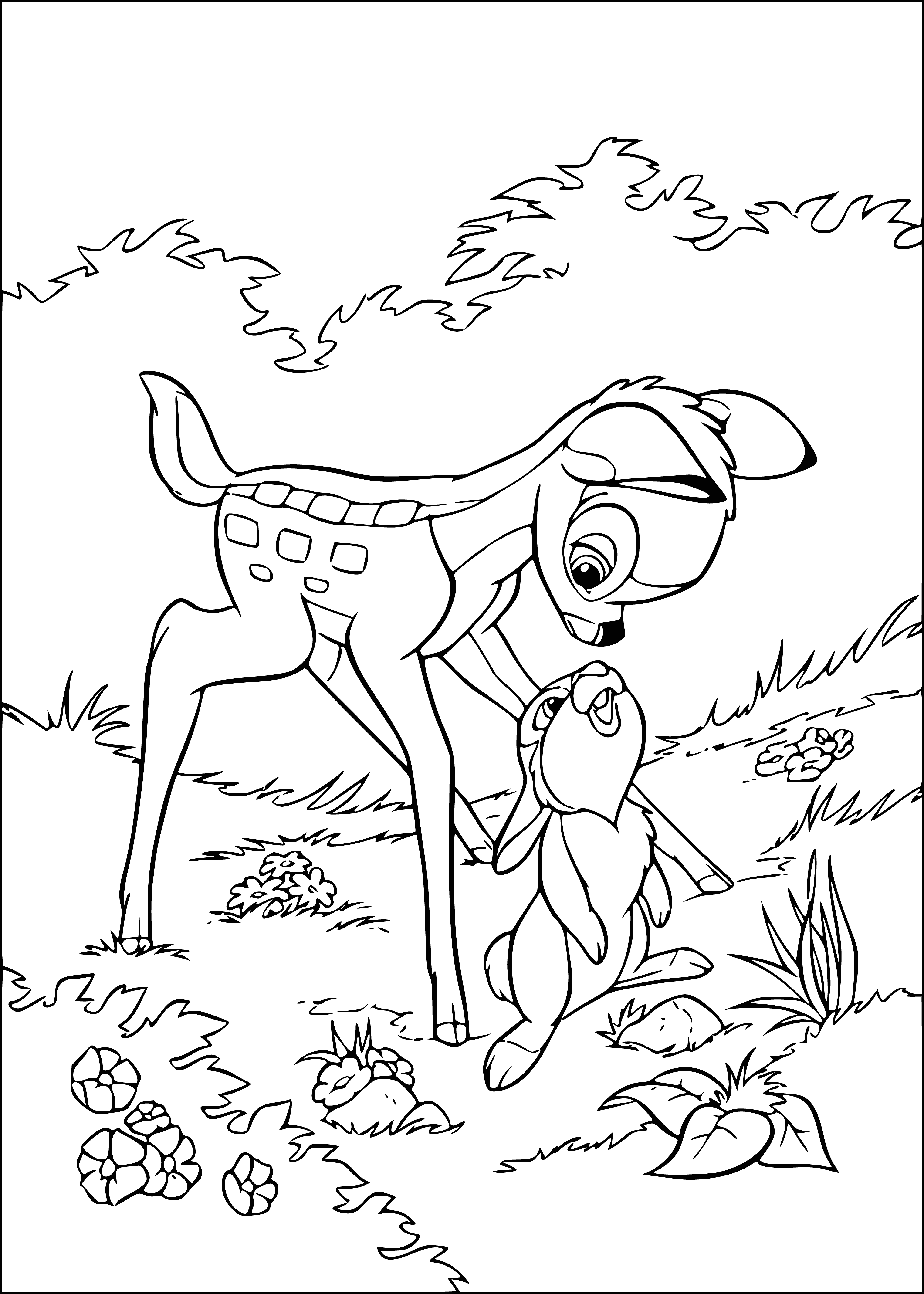 coloriage: Bambi et le lapin sur le livre de coloration