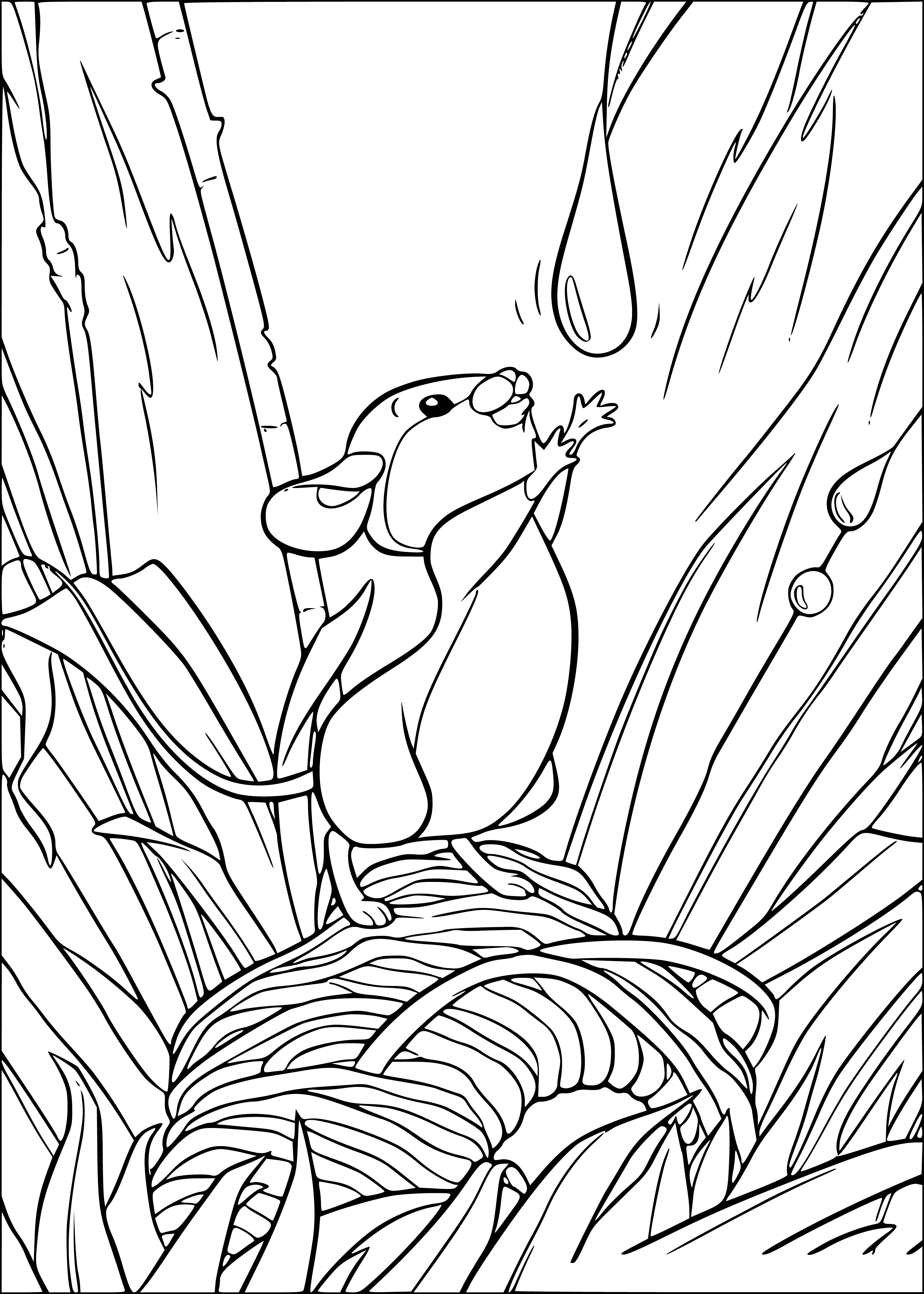 coloring page: A cute mouse pokes its head out of a tree, with big ears and a long tail. #nature