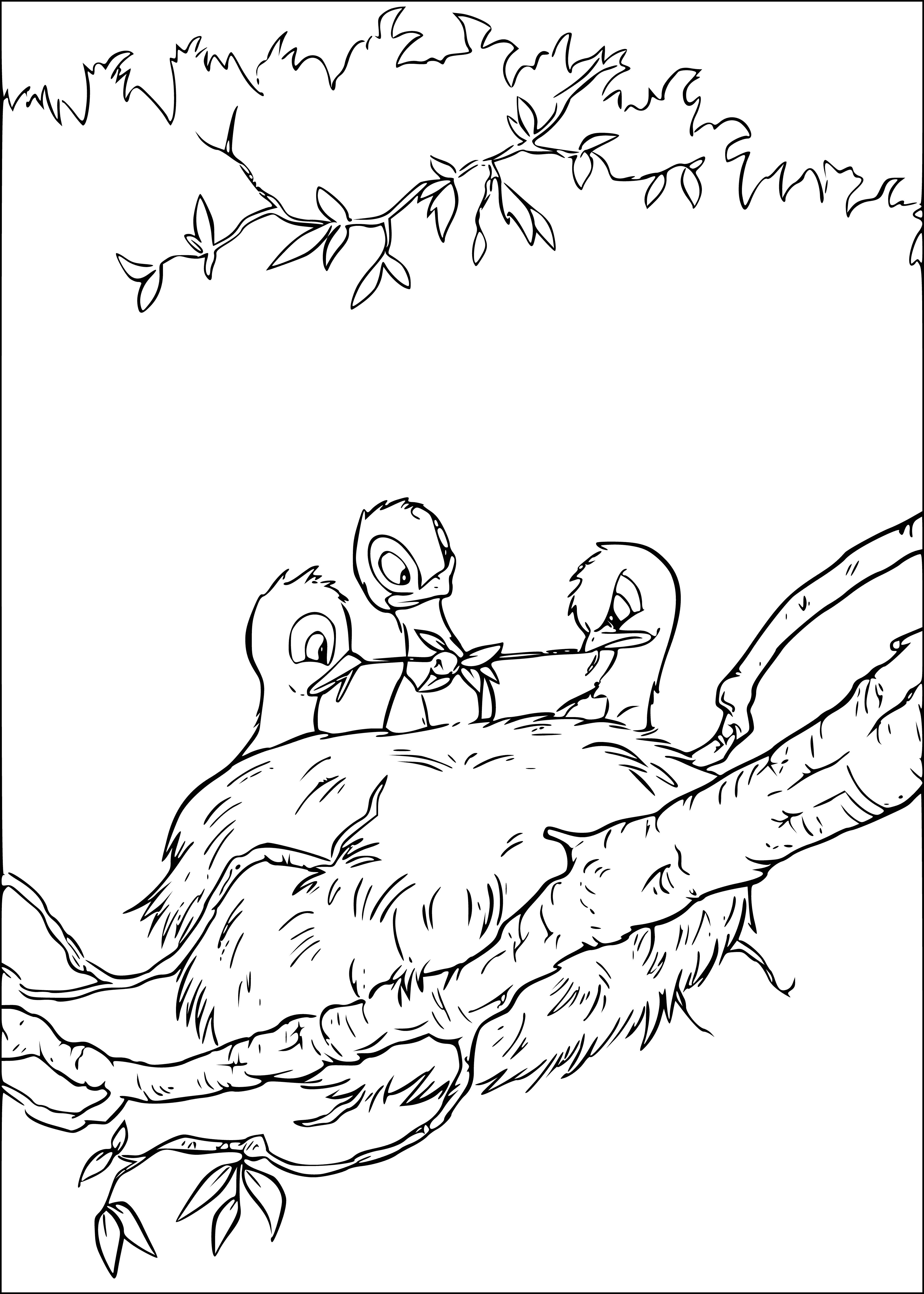 Nest with chicks coloring page