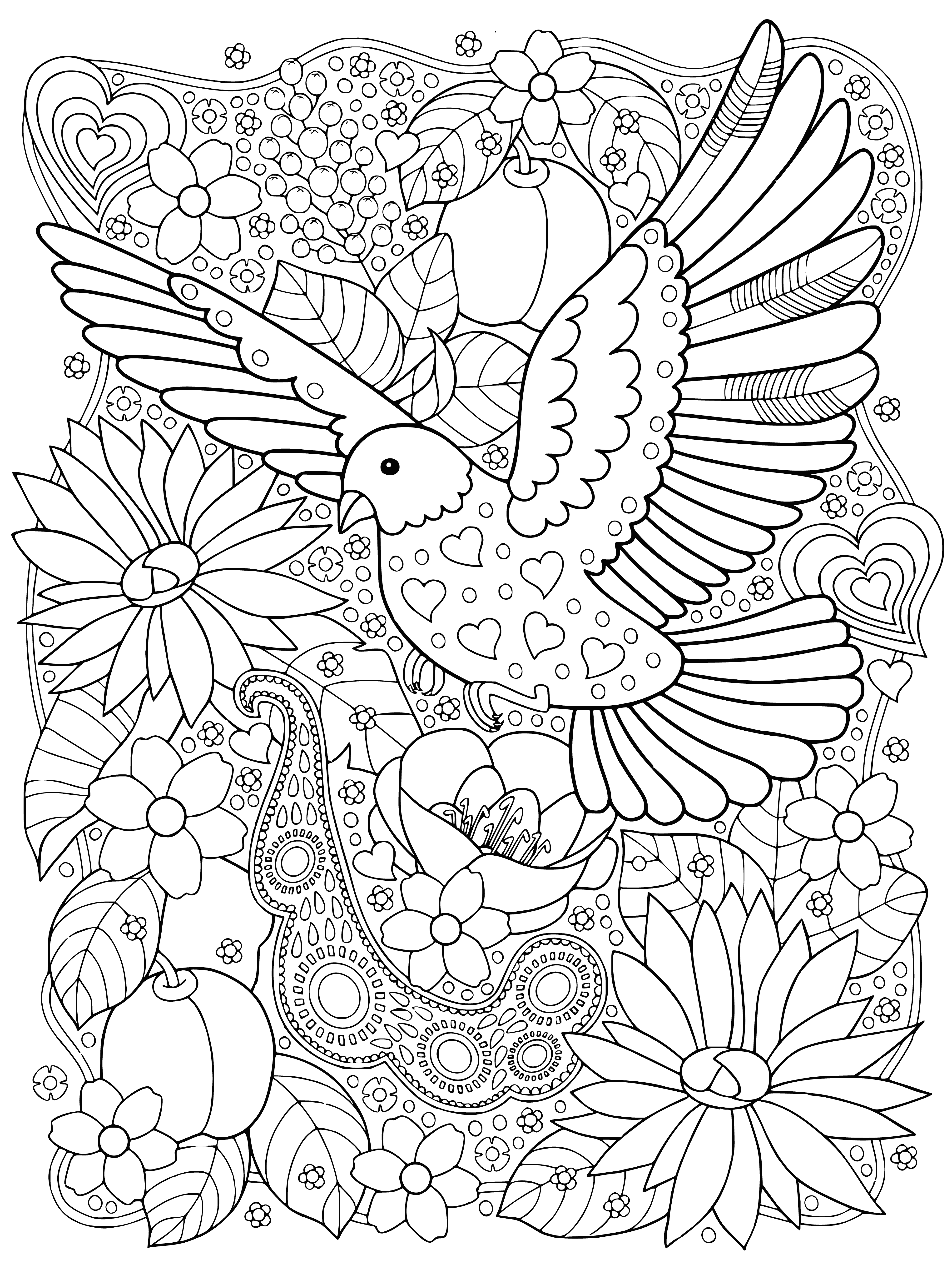 Ptak w ogrodzie kolorowanka