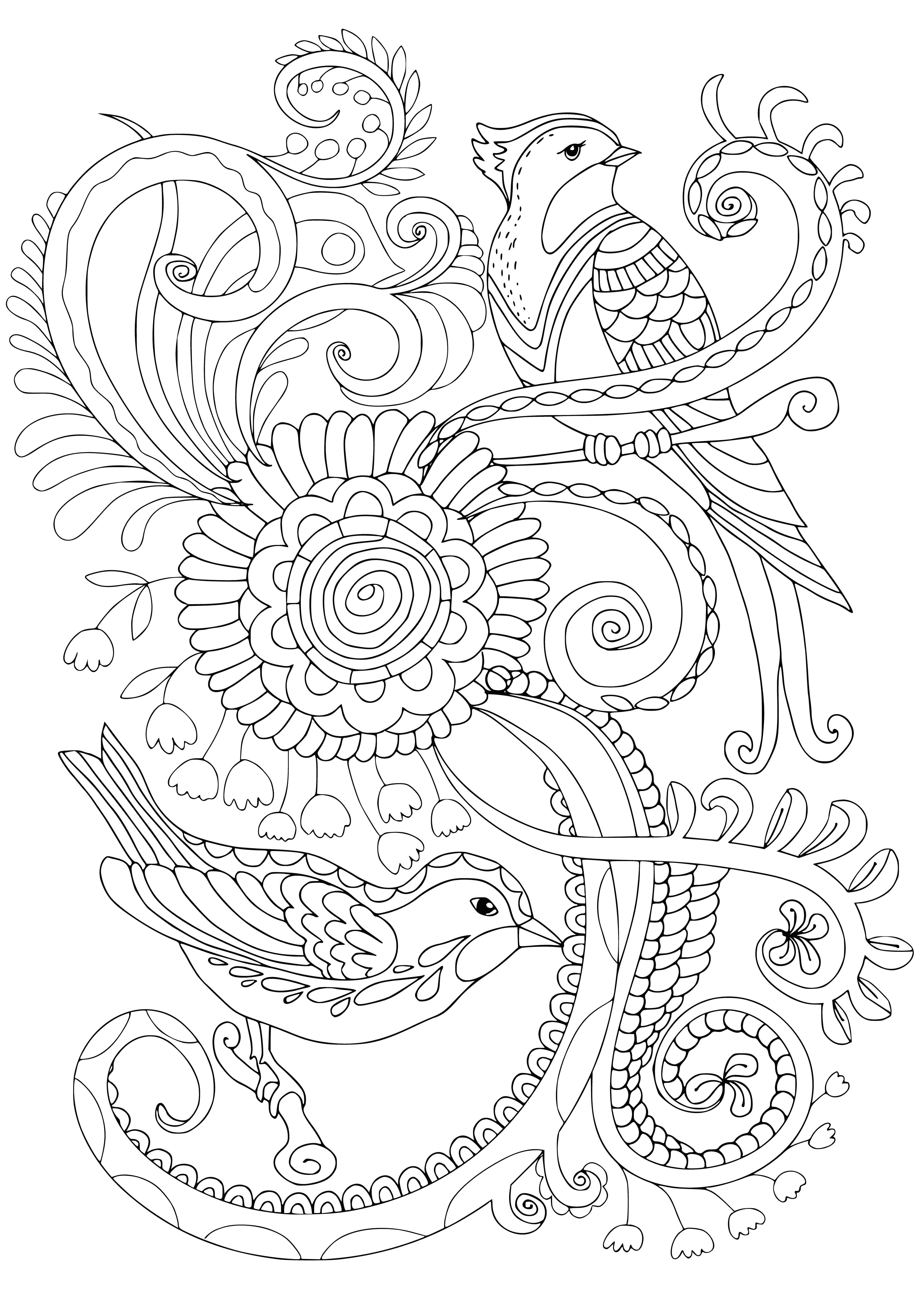 Birds on a branch coloring page