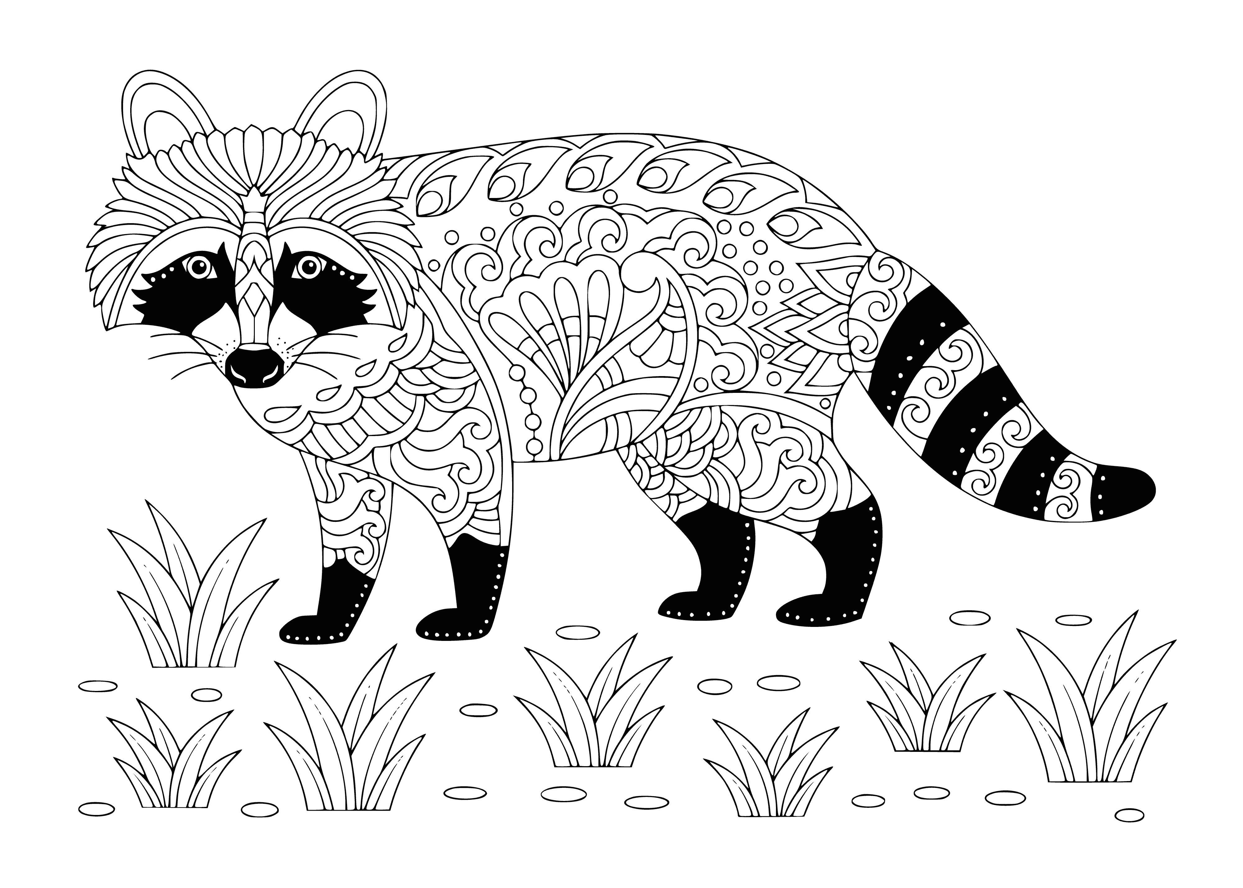 coloring page: Small, spiky animal (light brown fur) surrounded by colored shapes & patterns.