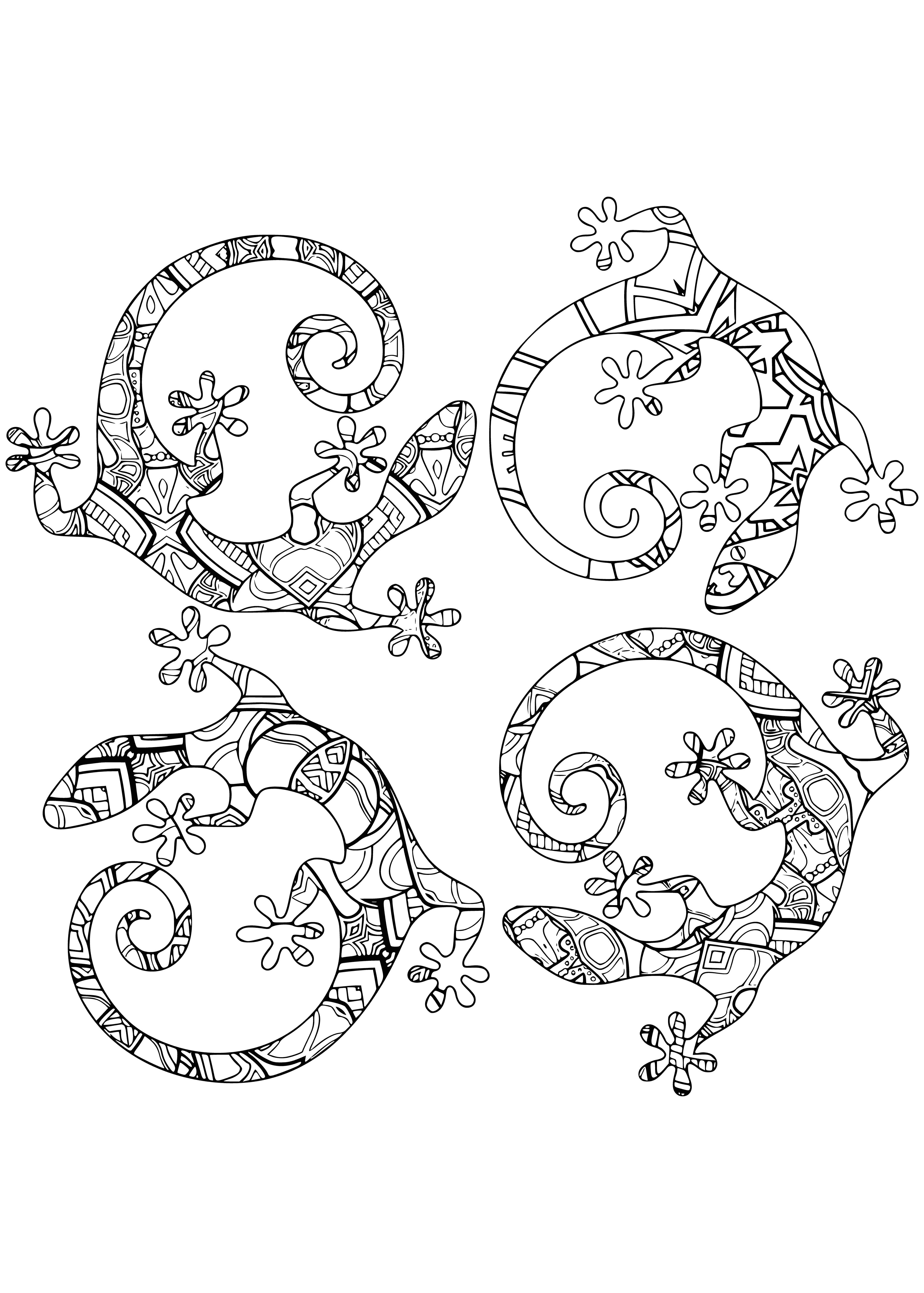 coloring page: 3 lizards - green, brown, yellow - smiling, enjoying themselves! #lizards #coloring #happiness