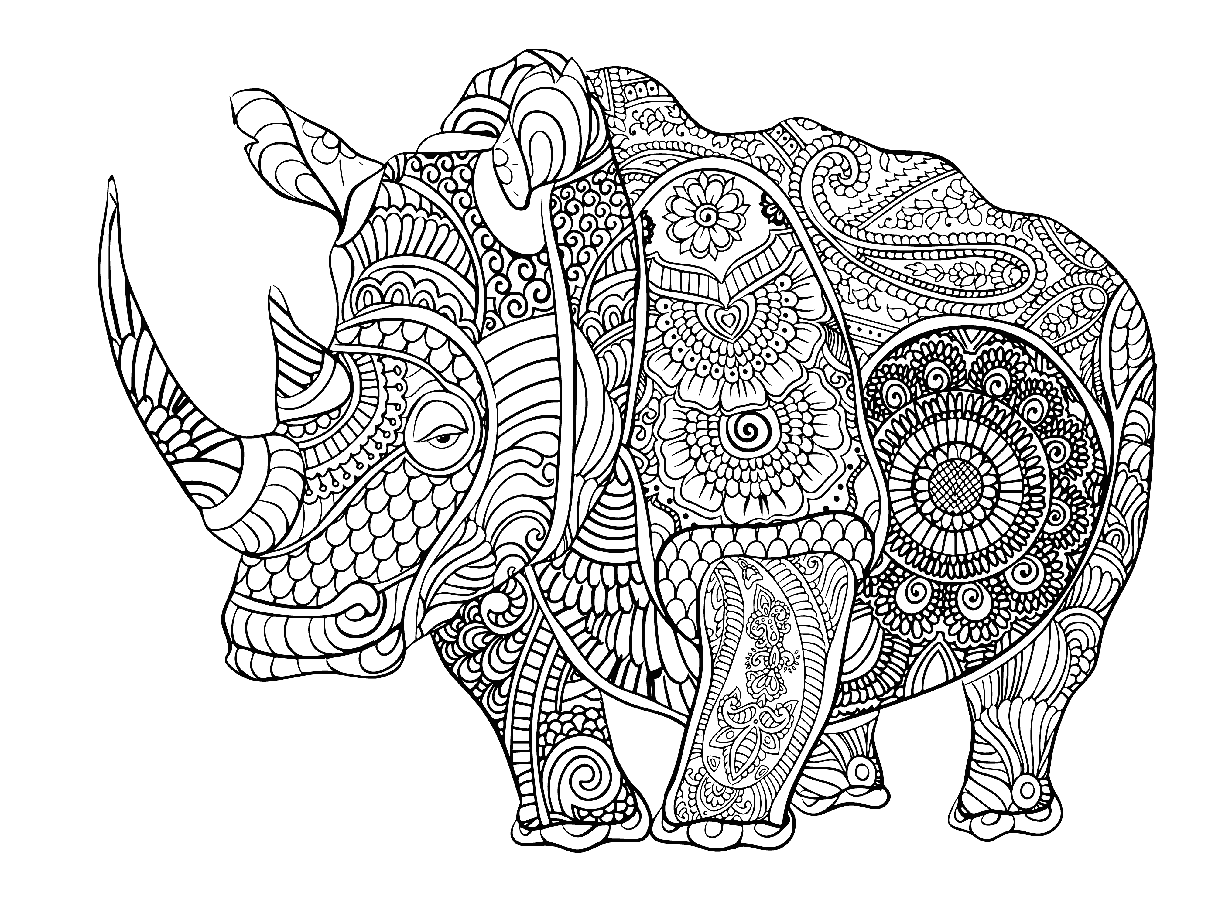 coloring page: Coloring page of a Rhino for relaxation and destressing - perfect for animal lovers! #coloring #animal #Rhino
