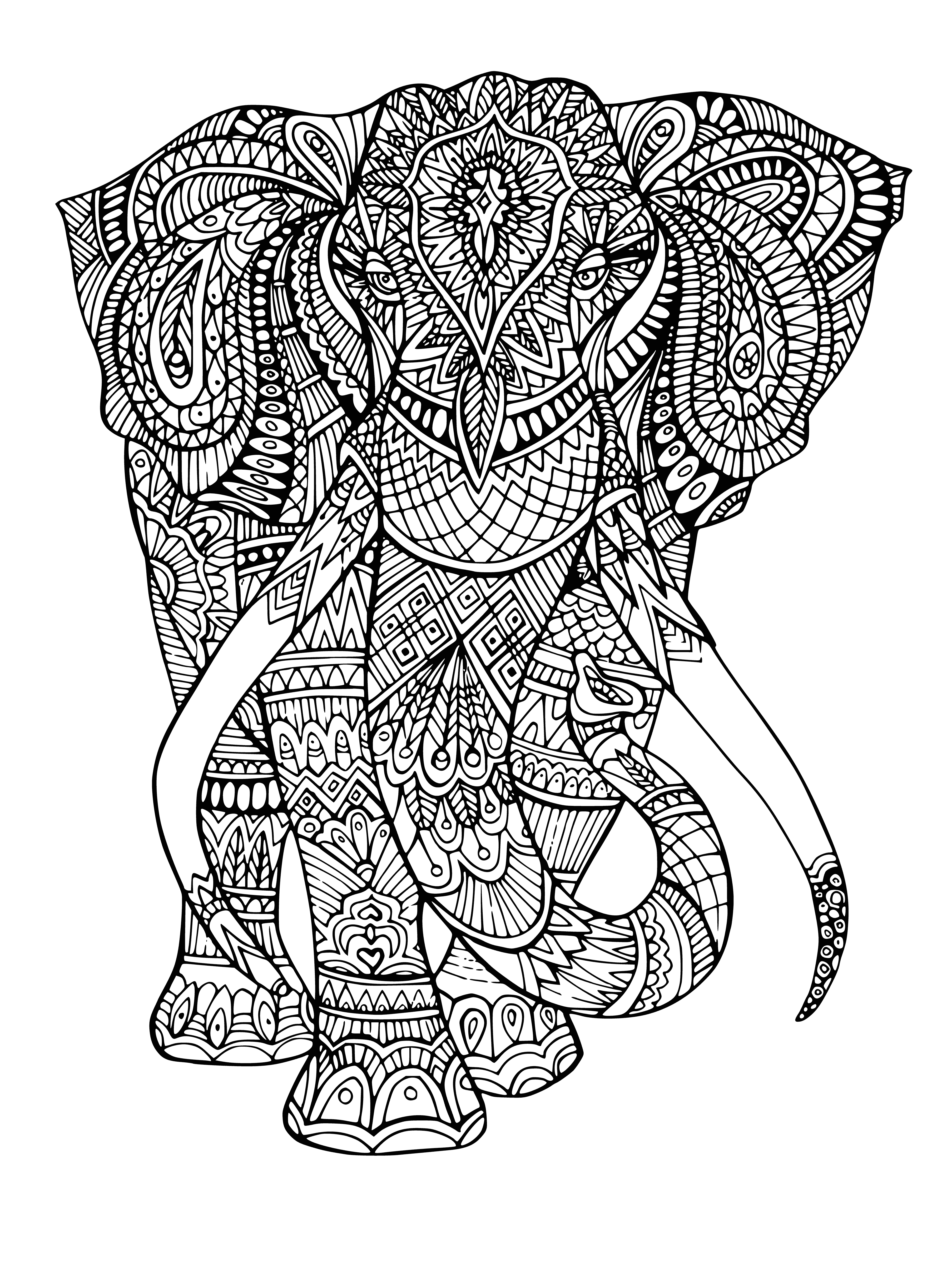 coloring page: A grey elephant stands in a forest, ears large atop a patch of green grass. #elephant #nature