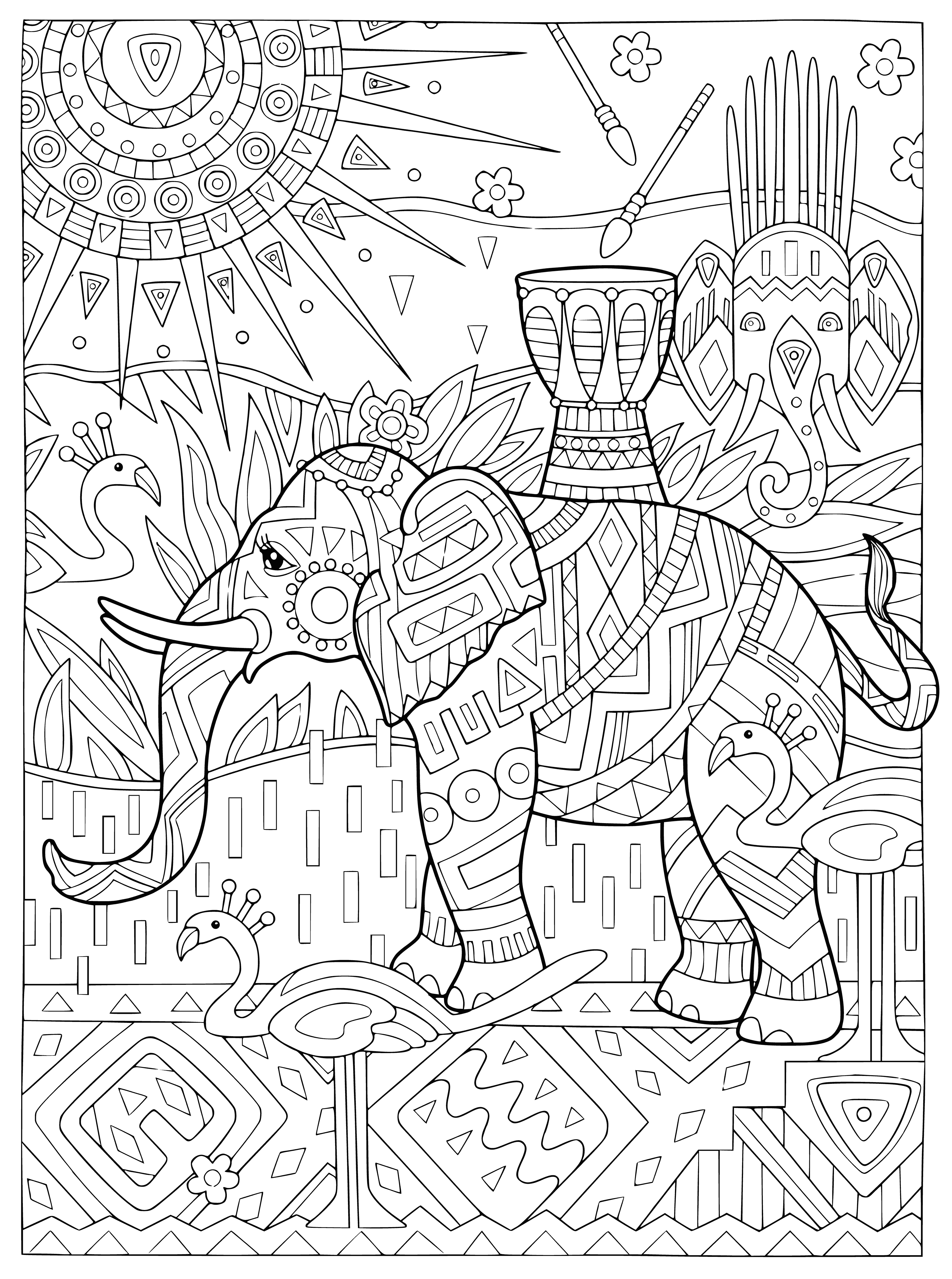coloring page: Coloring an elephant surrounded by trees for an anti-stress effect. #CalmingColors