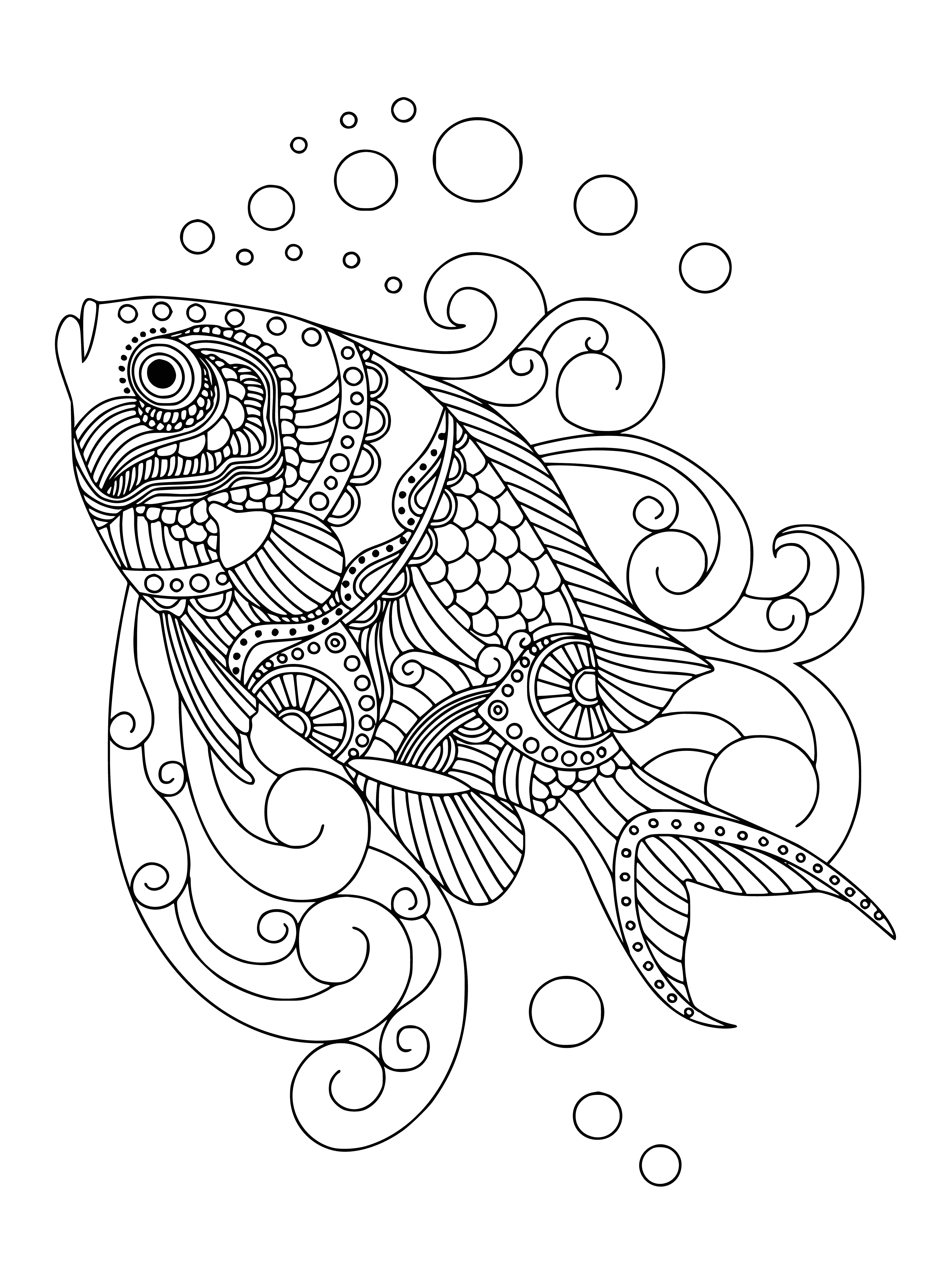 coloring page: Adult Coloring antistress Sea - Small fish has bunch of different colored fish swimming around. #AdultColoring #ColoringBook