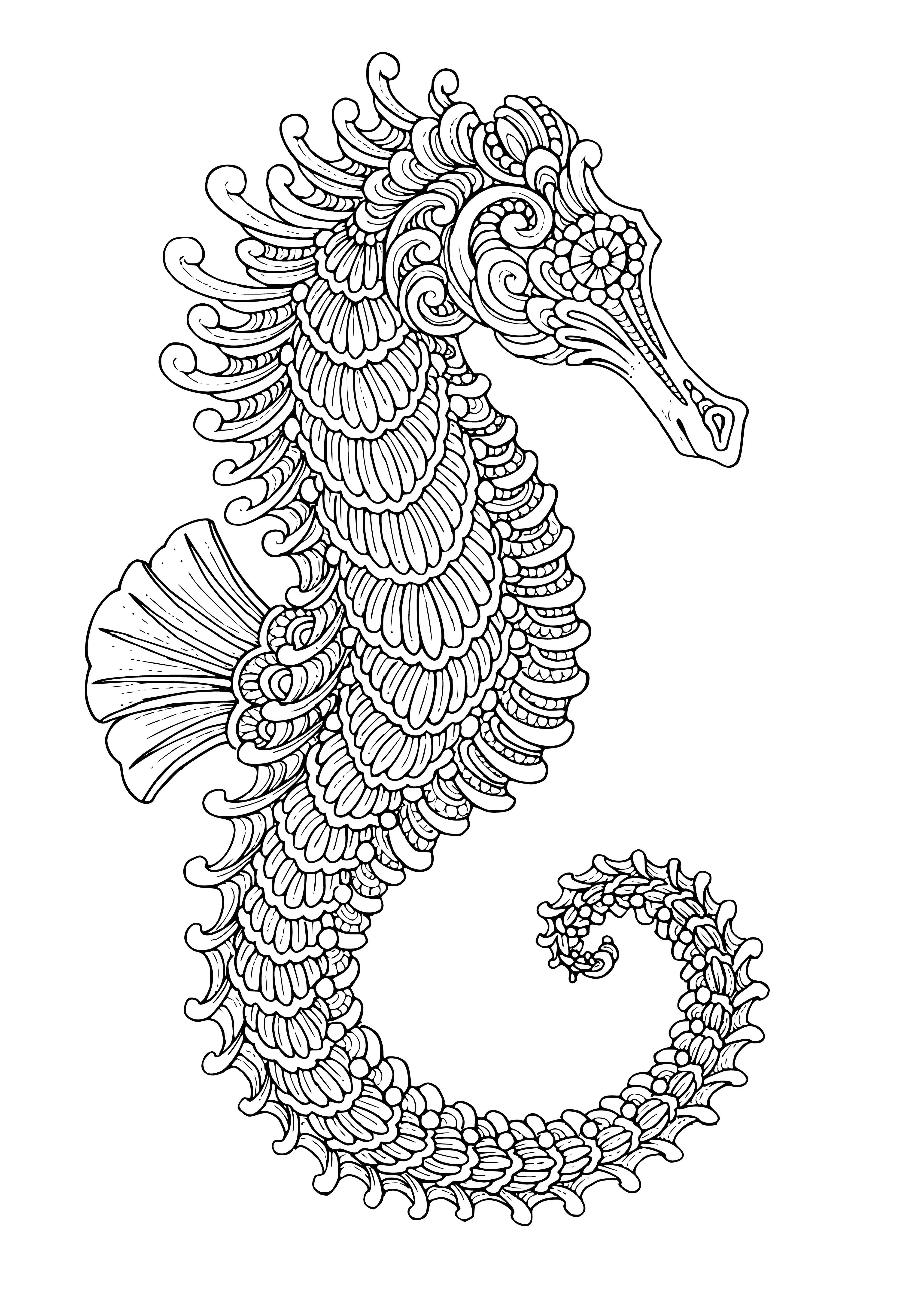 coloring page: A sea horse surrounded by marine life and small waves, ready to be colored! #coloringpages #seahorse