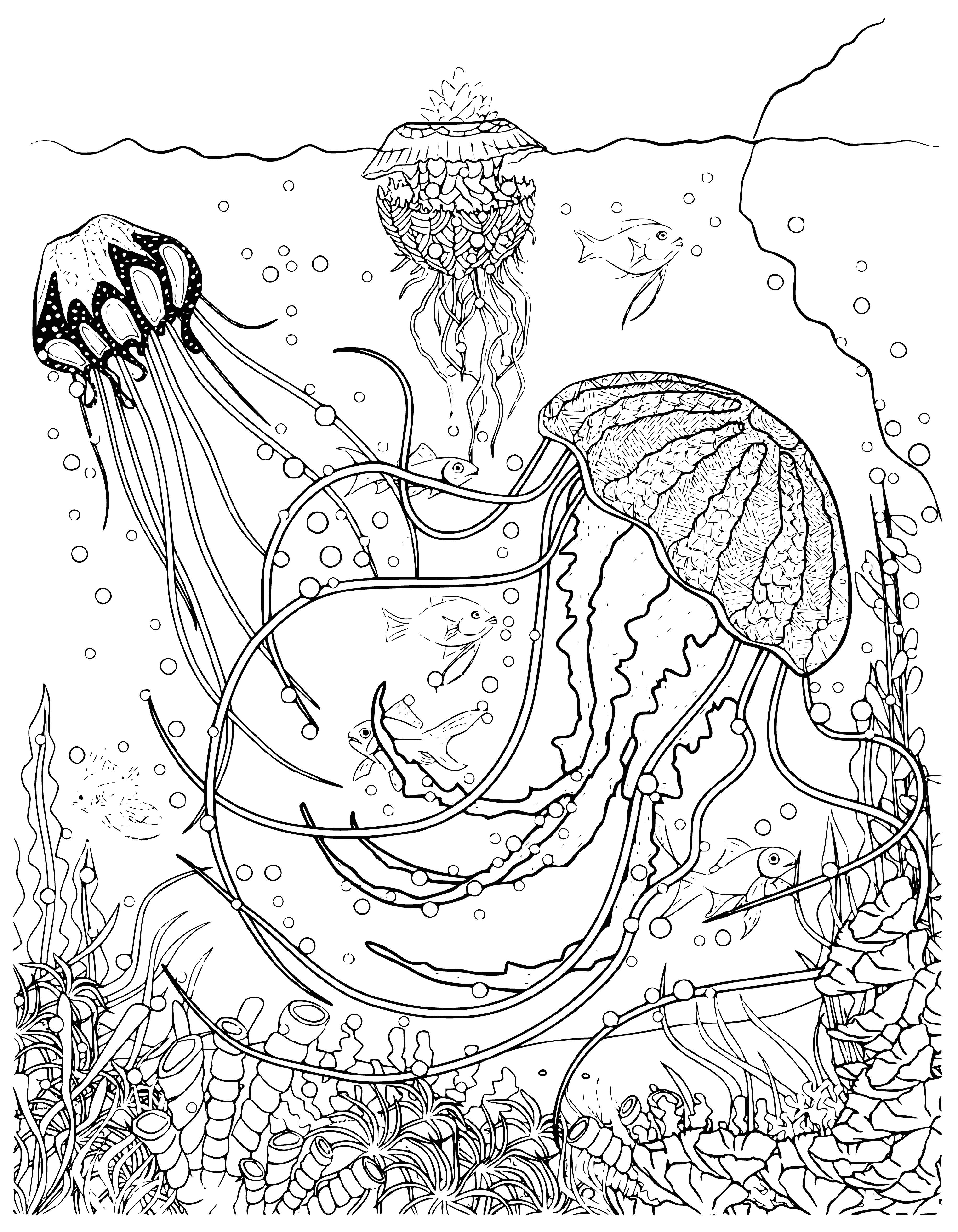Jellyfish in the sea coloring page