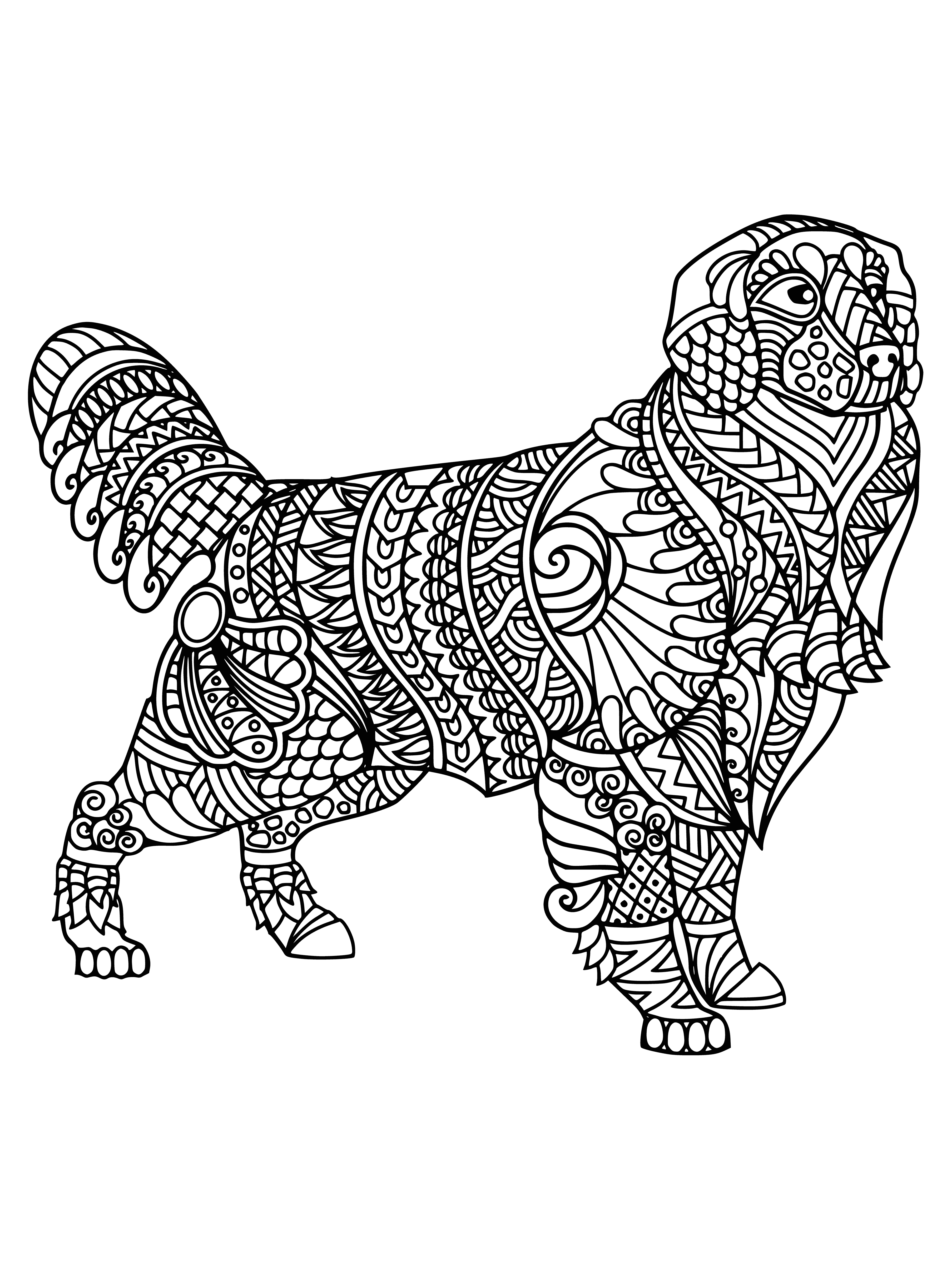 coloring page: A golden retriever dog stands in a grassy field, happy and relaxed, with his tongue out! #coloringpages #doggo