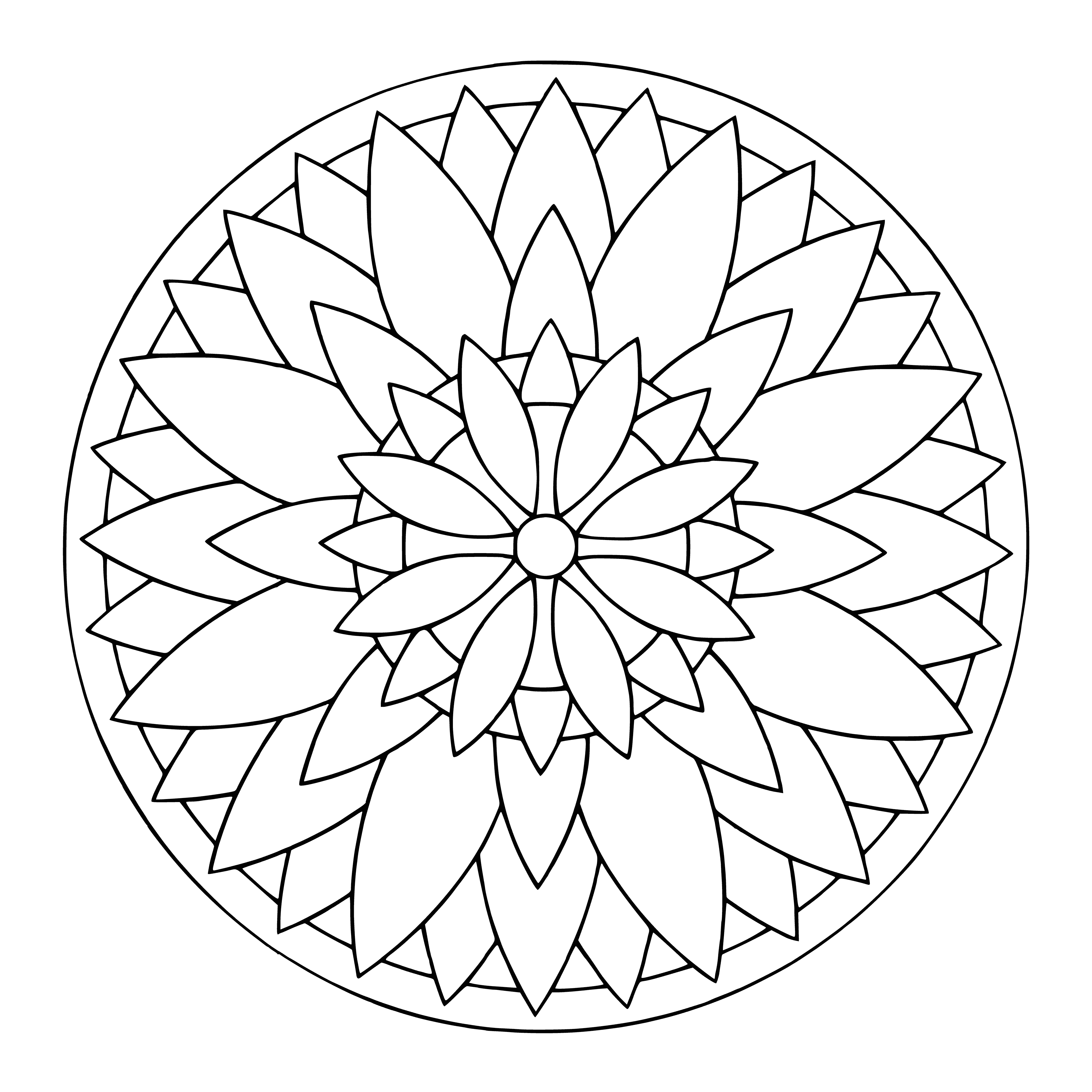 coloring page: Mandala coloring page features central circle surrounded by triangles, crosses, and diamonds, creating a complex and beautiful pattern.