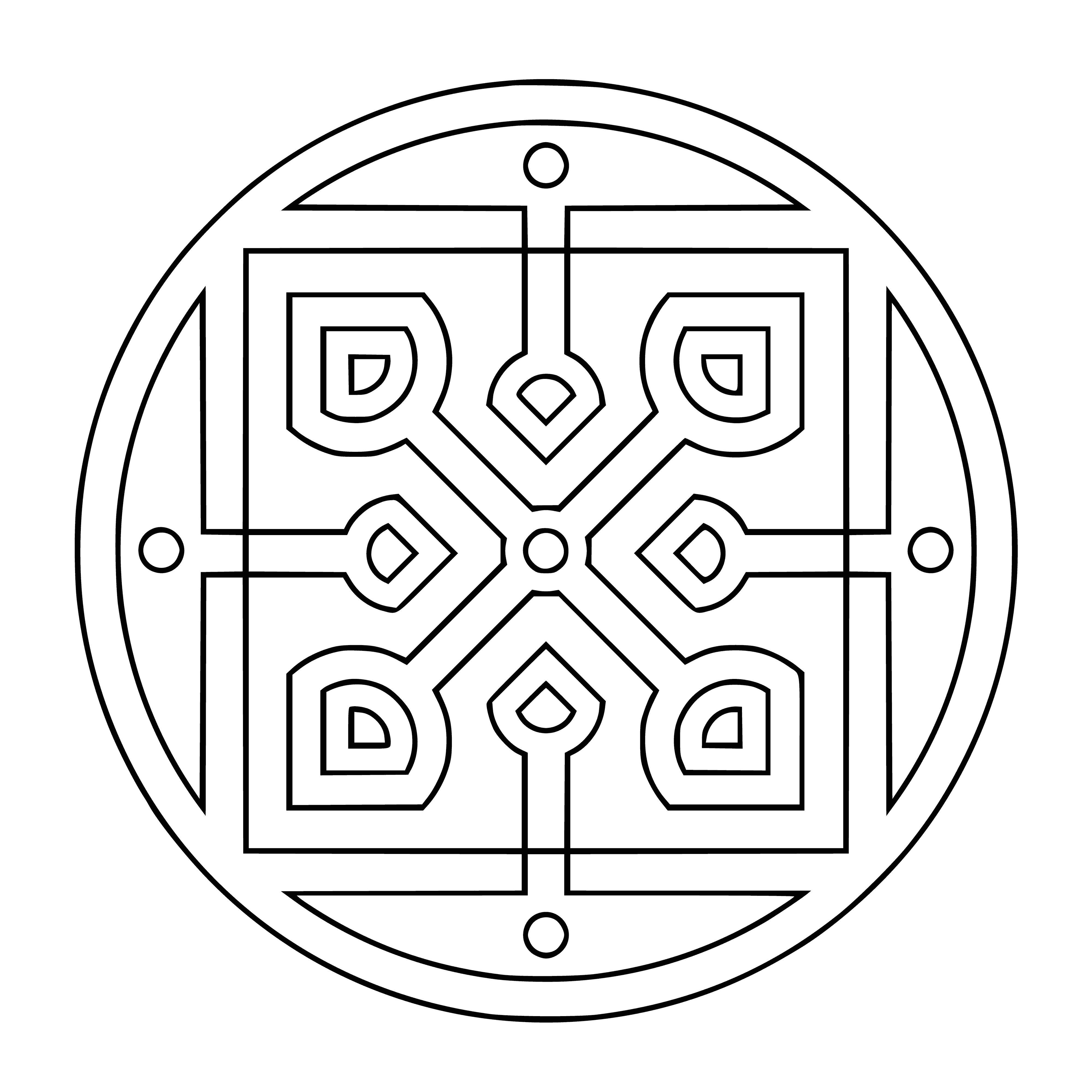 coloring page: Circle w/radial & concentric patterns creates balance & harmony.
