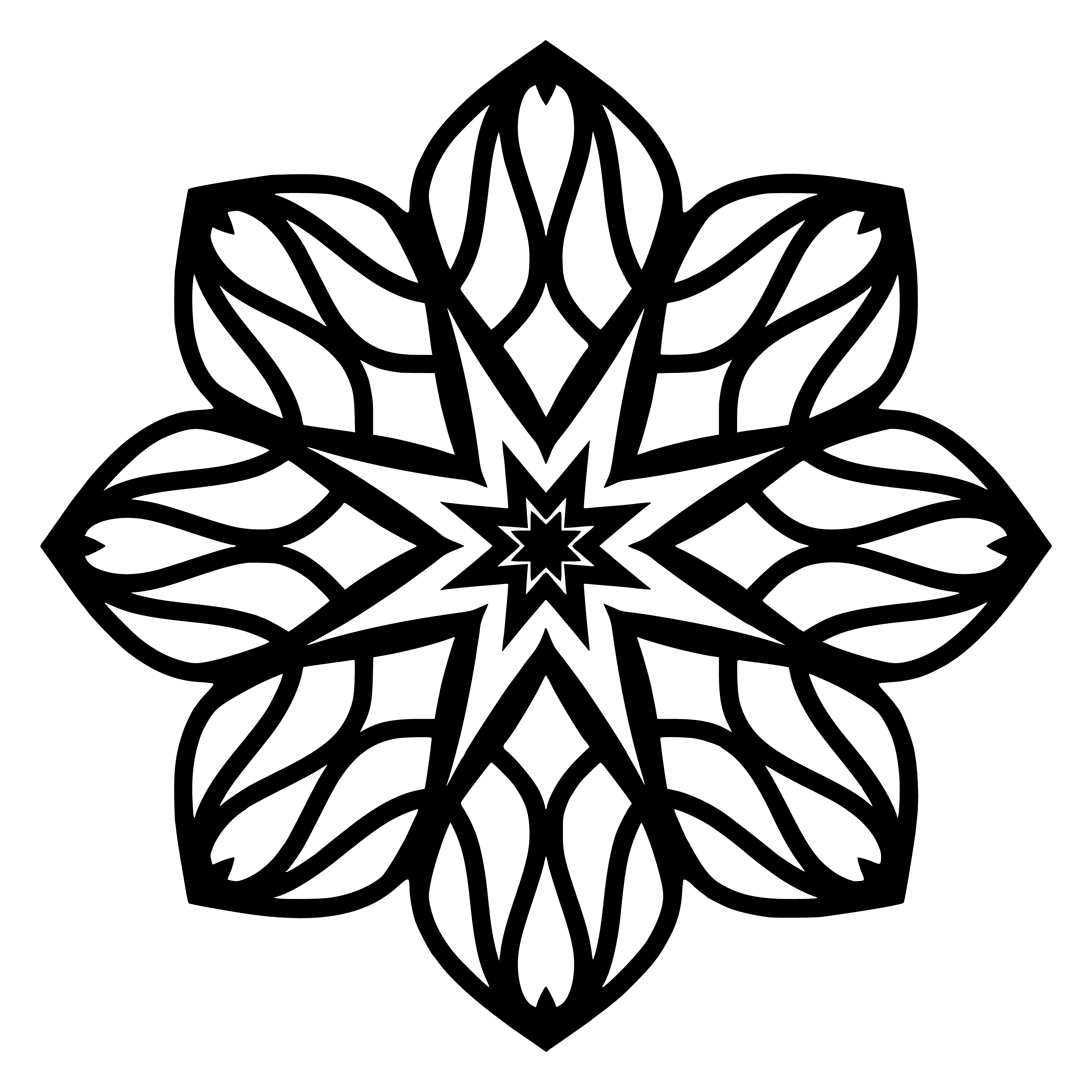 coloring page: This coloring page features a simple, radial mandala design with geometric shapes and patterns, plus small circles around the edge. #Mandalas