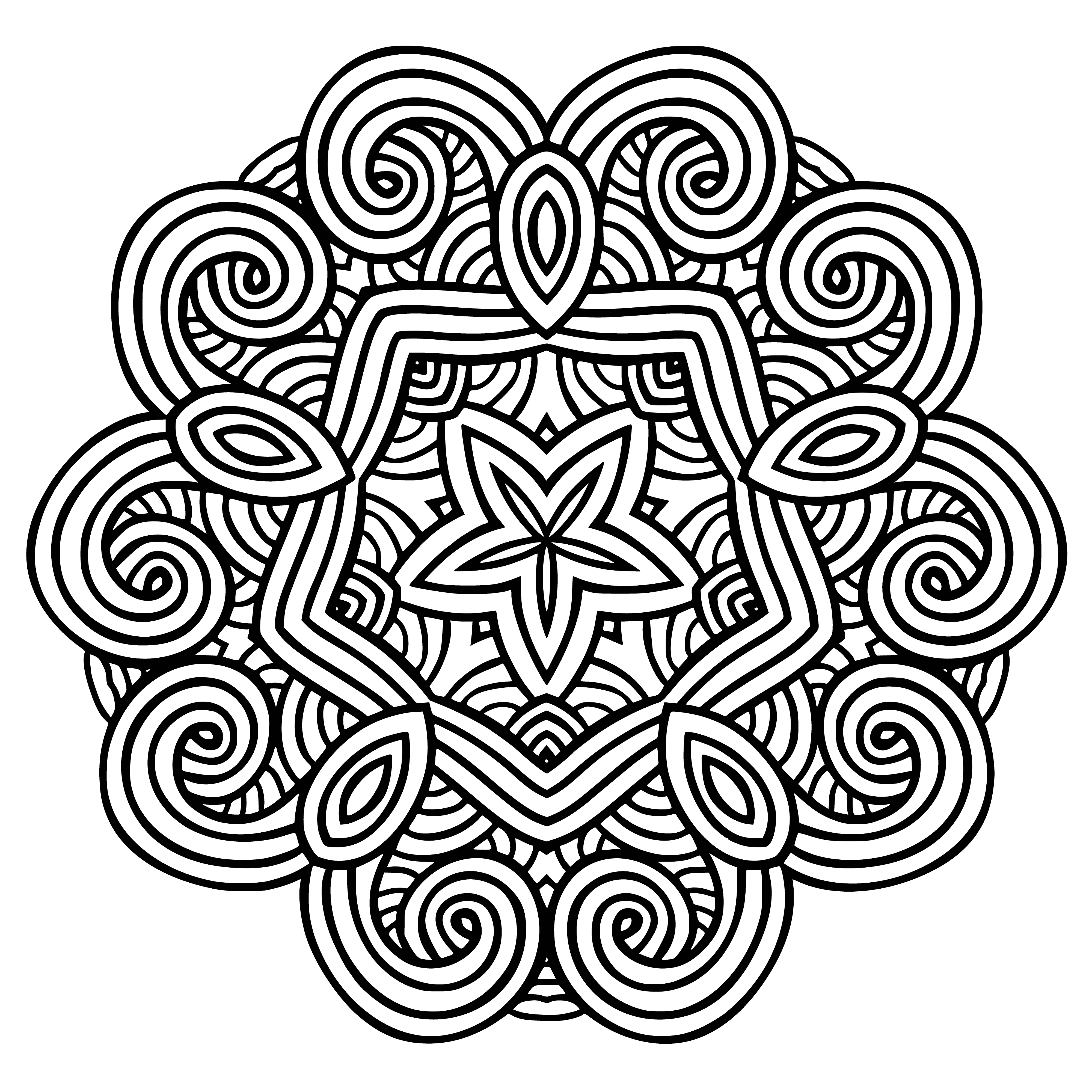 coloring page: Mandala is a circular design symbolizing the universe, often with sun, moon, stars, animals, plants. Often used in sand painting.