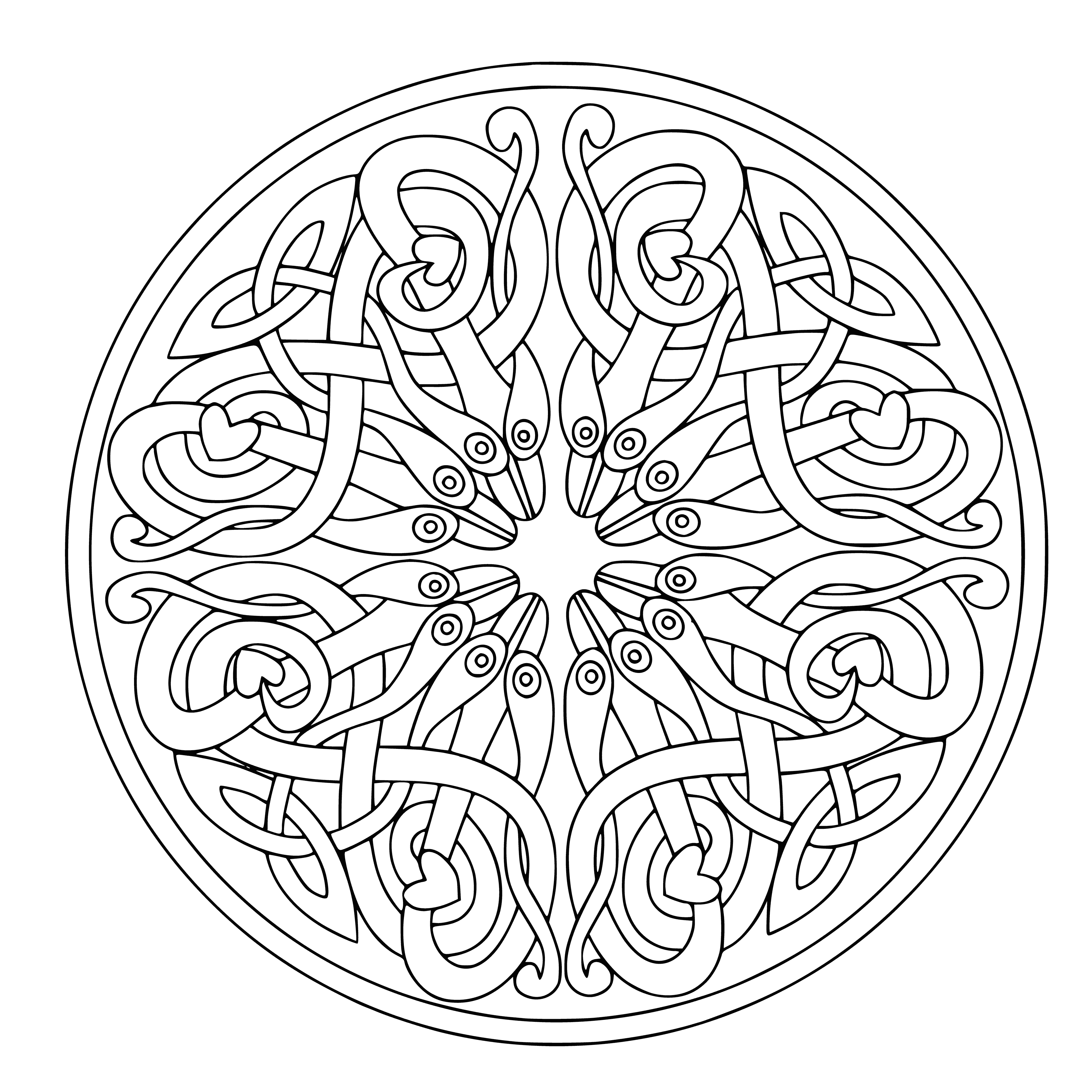 coloring page: A mandala is a spiritual symbol representing the universe, often seen in Hinduism/Buddhism and in diagrams, charts and geometric patterns.