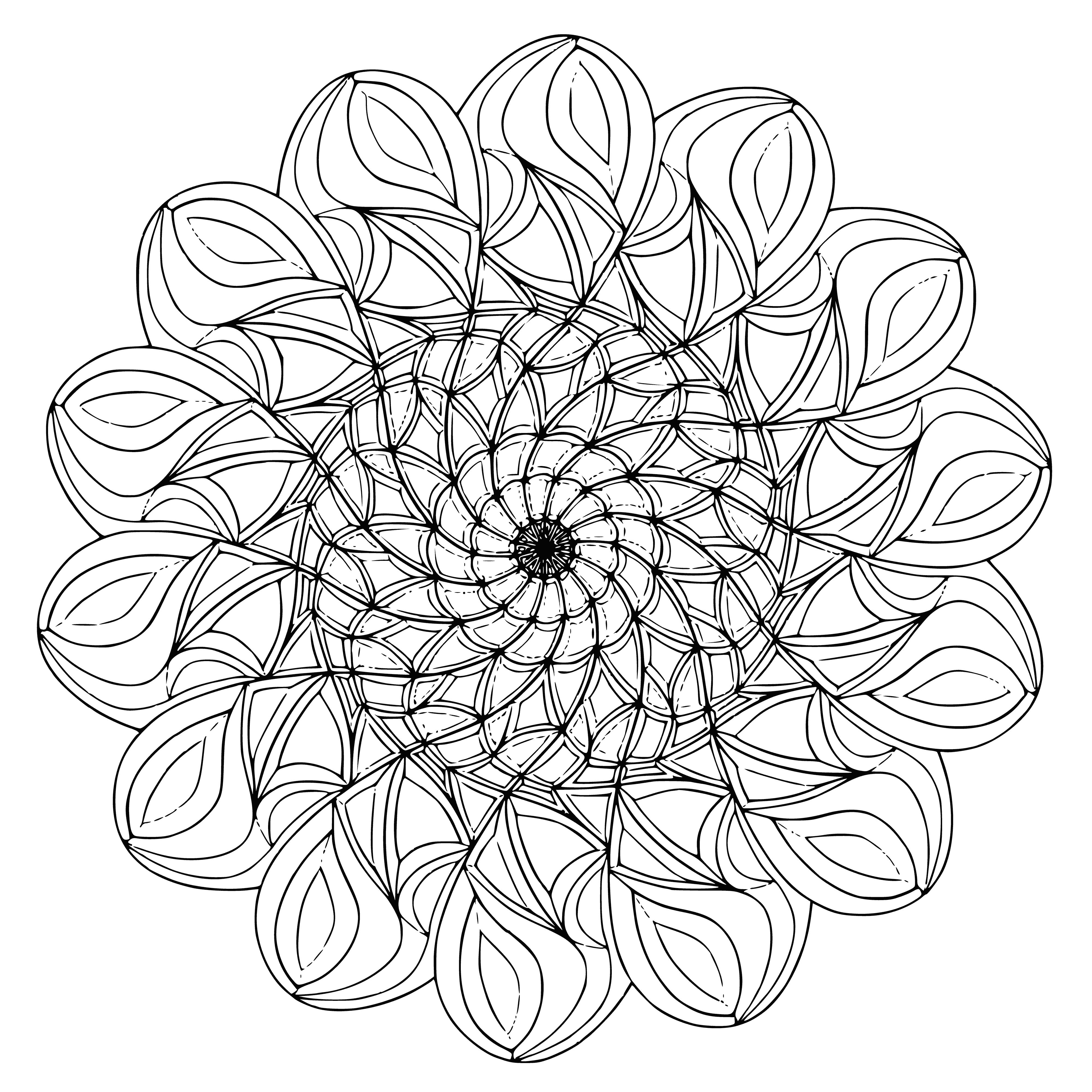 coloring page: Person concentrates on filling in a coloring book mandala with markers, creating a beautiful, symmetrical design.