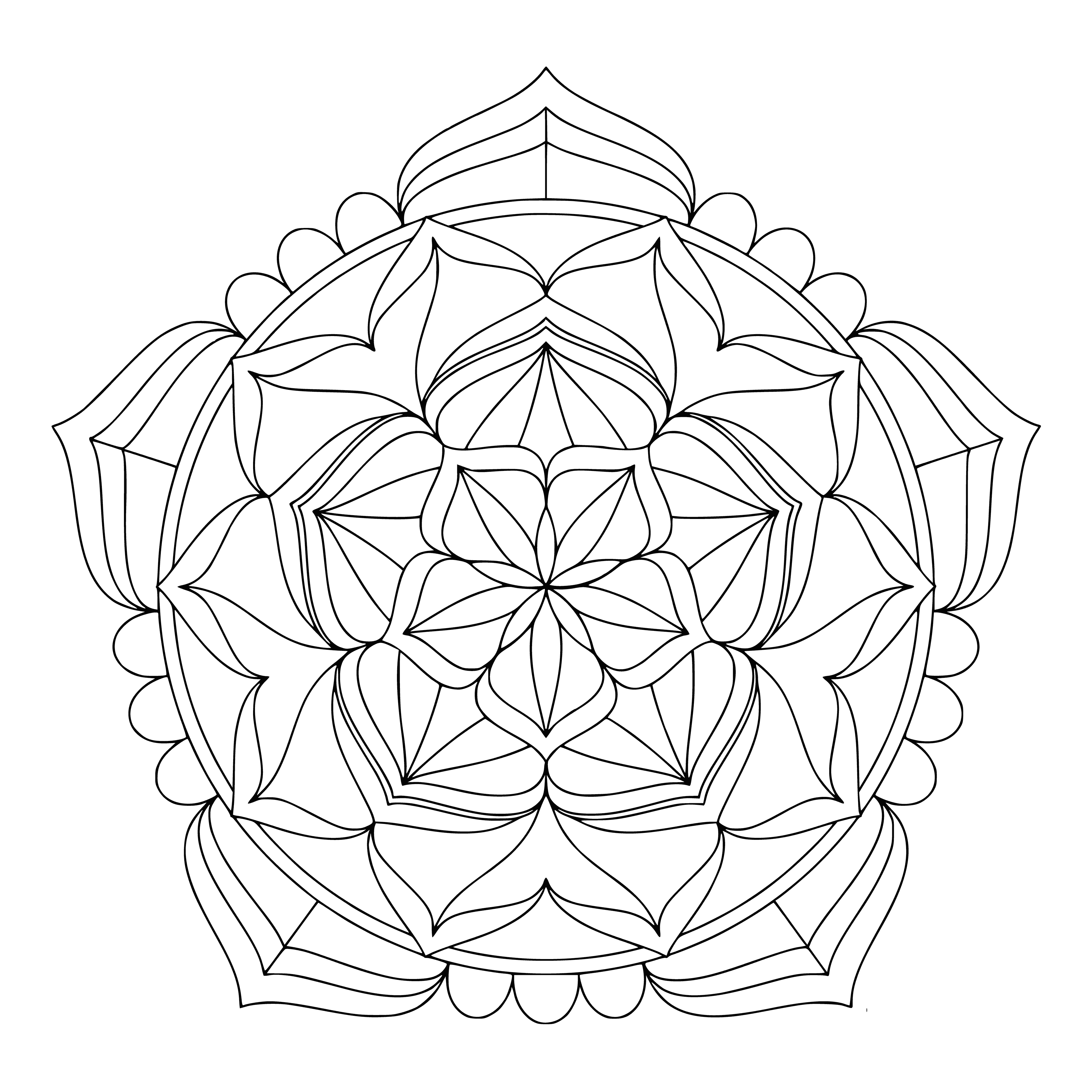 coloring page: Three Mandala Coloring Pages feature a lotus in the center, with 8, 12 or 16 petals. Lotuses also feature in the four corners.
