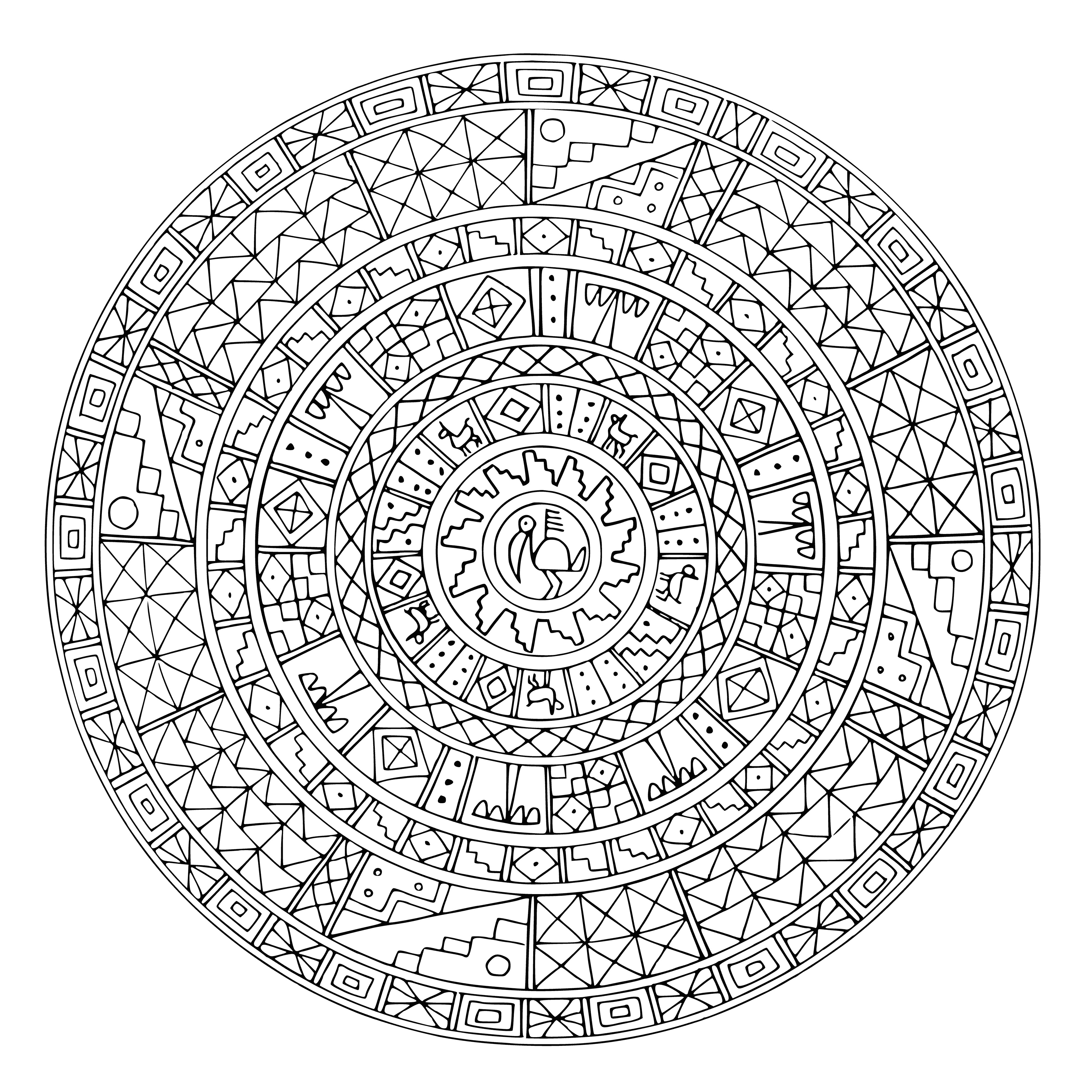 coloring page: A complex, intricate mandala with many patterns and colors to color it- a creative challenge! #art #design