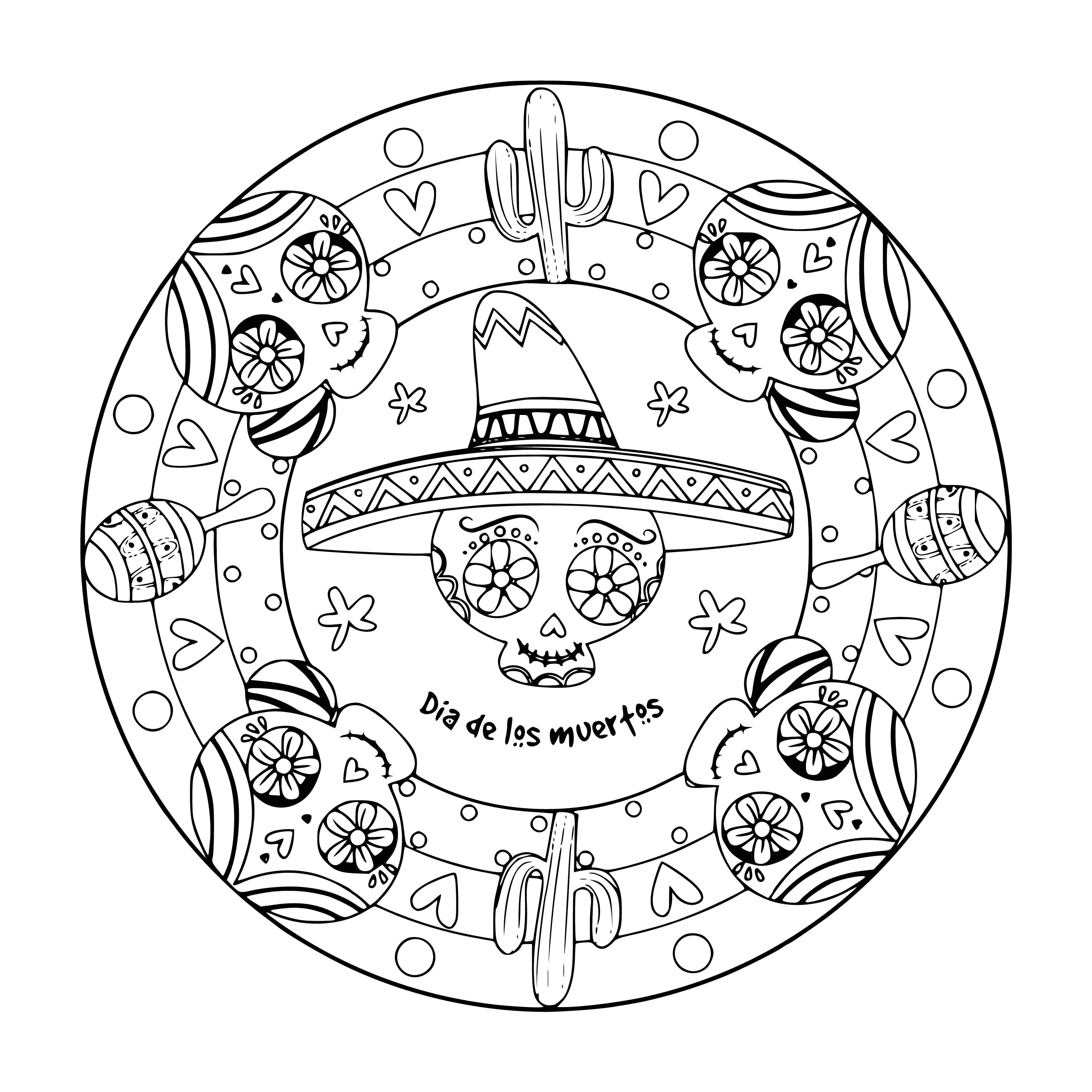 coloring page: Perfect for a calm, spooky night. 

Create a spooky mandala with bats, spiders, ghosts, and pumpkins for a peaceful Halloween night.