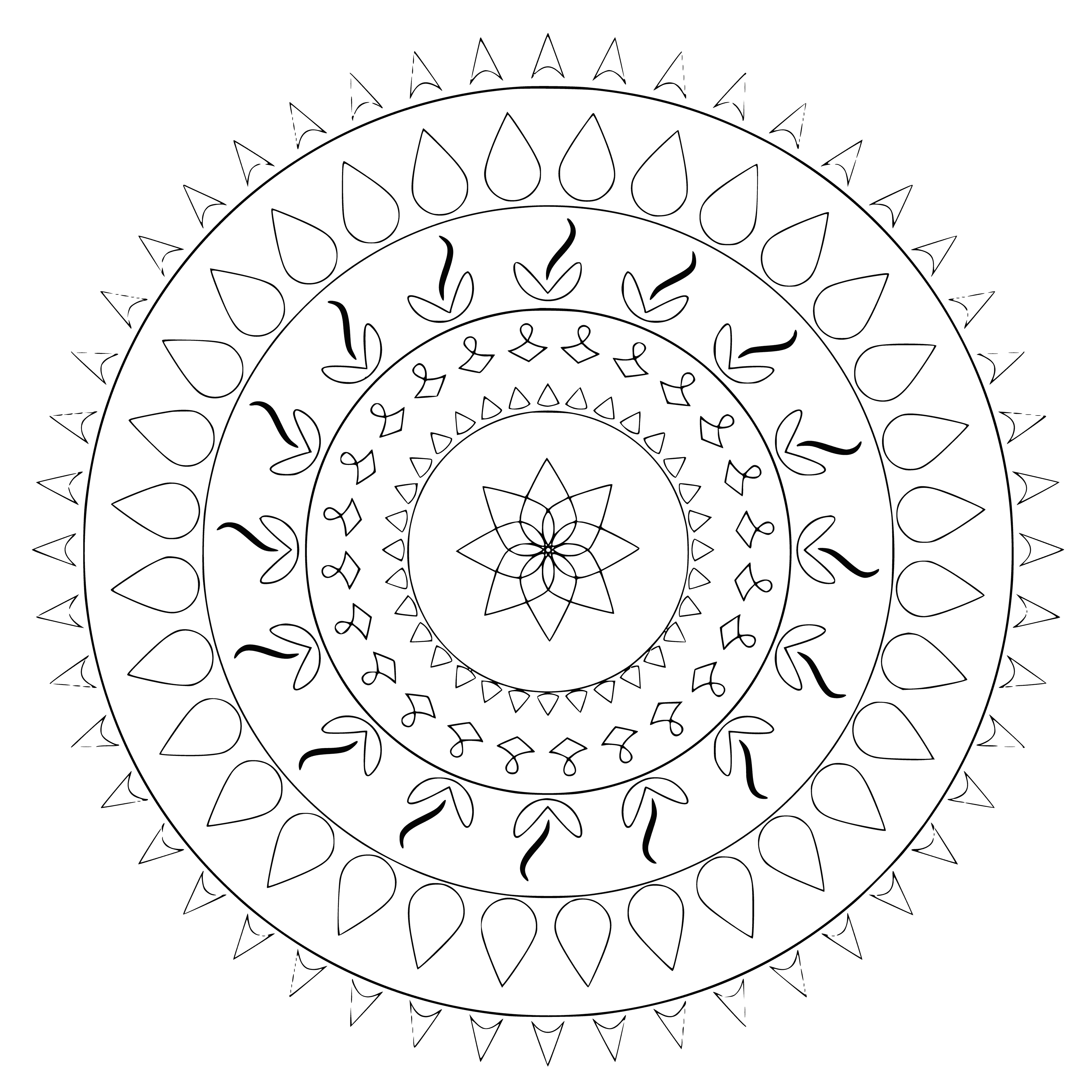 coloring page: Mandala coloring page has central circle surrounded by smaller circles connected by lines, creating patterns of harmony & balance. #coloring #mandalas