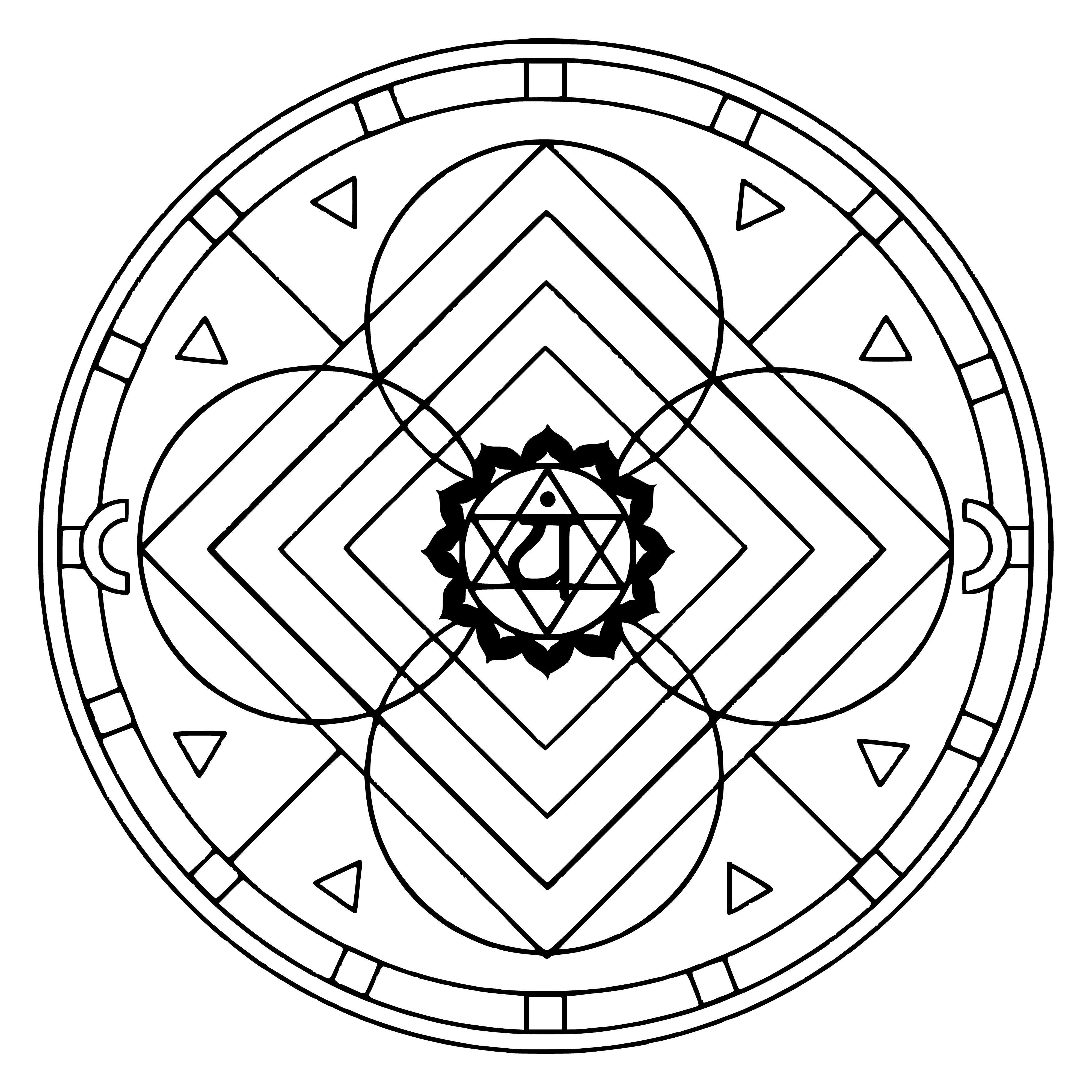 coloring page: This mandala represents the Anahata chakra, the heart chakra associated with the element of Air. Symbolized by a lotus flower, it helps us love and forgive, and the colors invoke peace and calm.