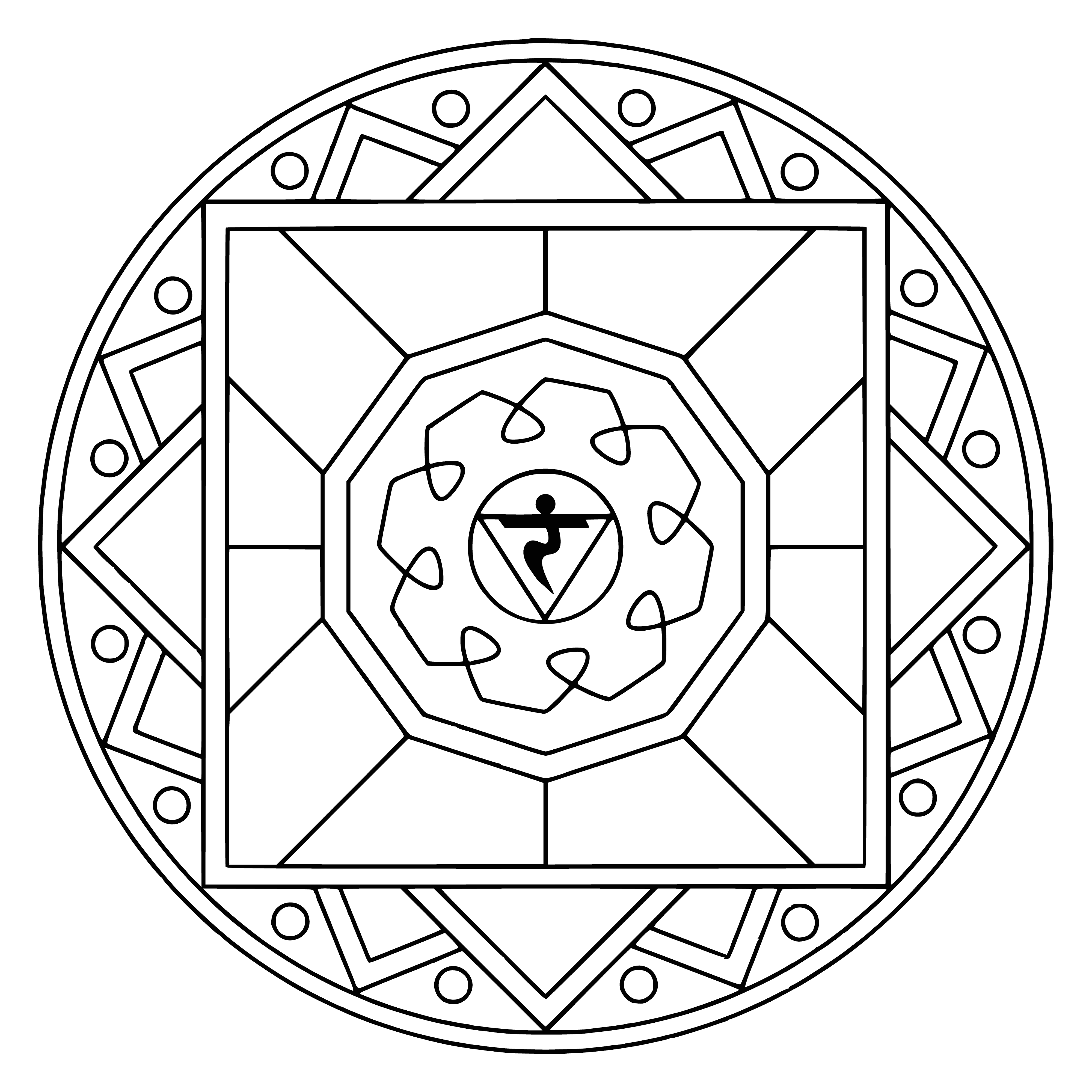 coloring page: A mandala represents the cosmos in Hinduism & Buddhism. It's used as a tool for meditation and believed to represent both the universe and the enlightened mind.