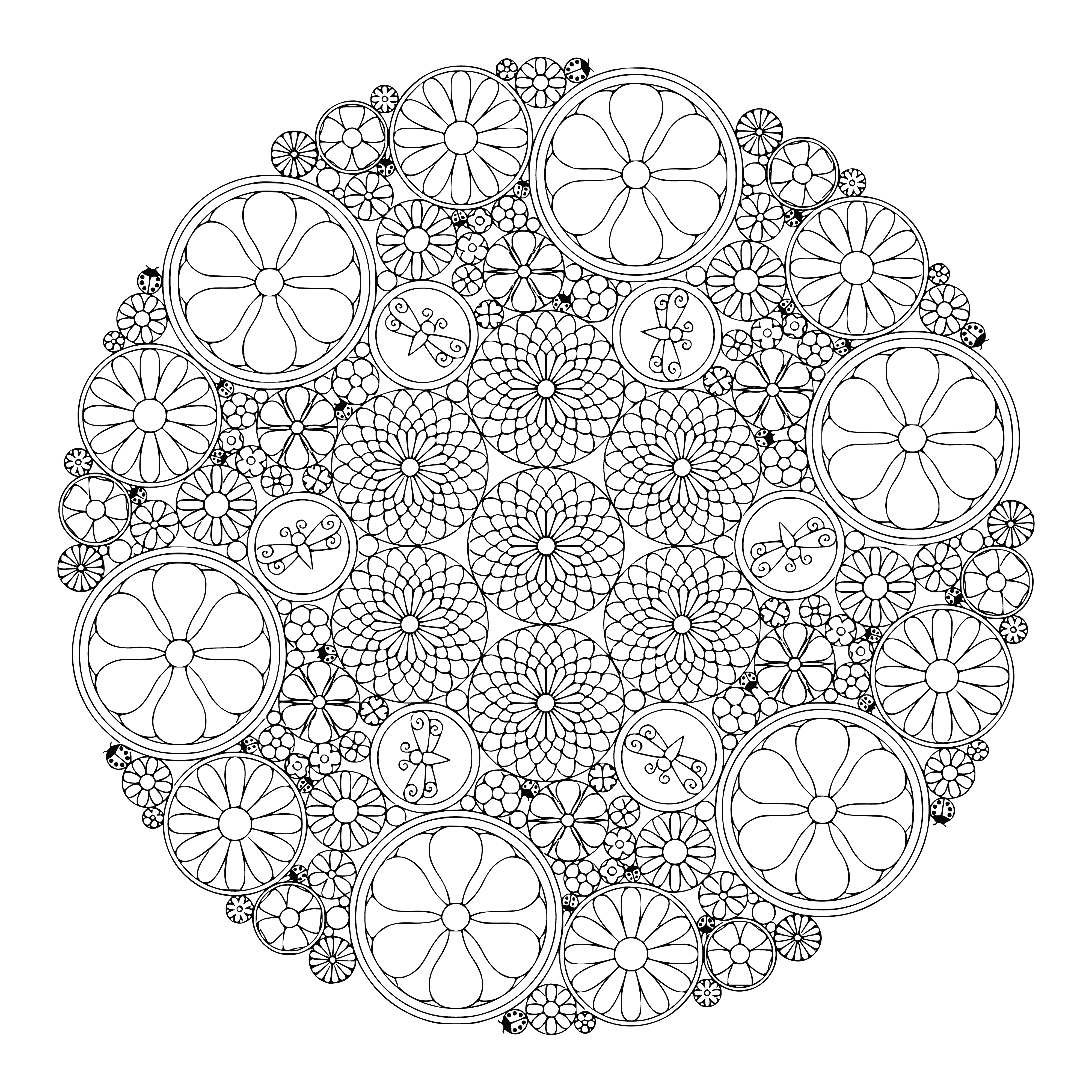 coloring page: Relax with a detailed Flower Mandala coloring page. It's a great, meditative activity with many intricate details!