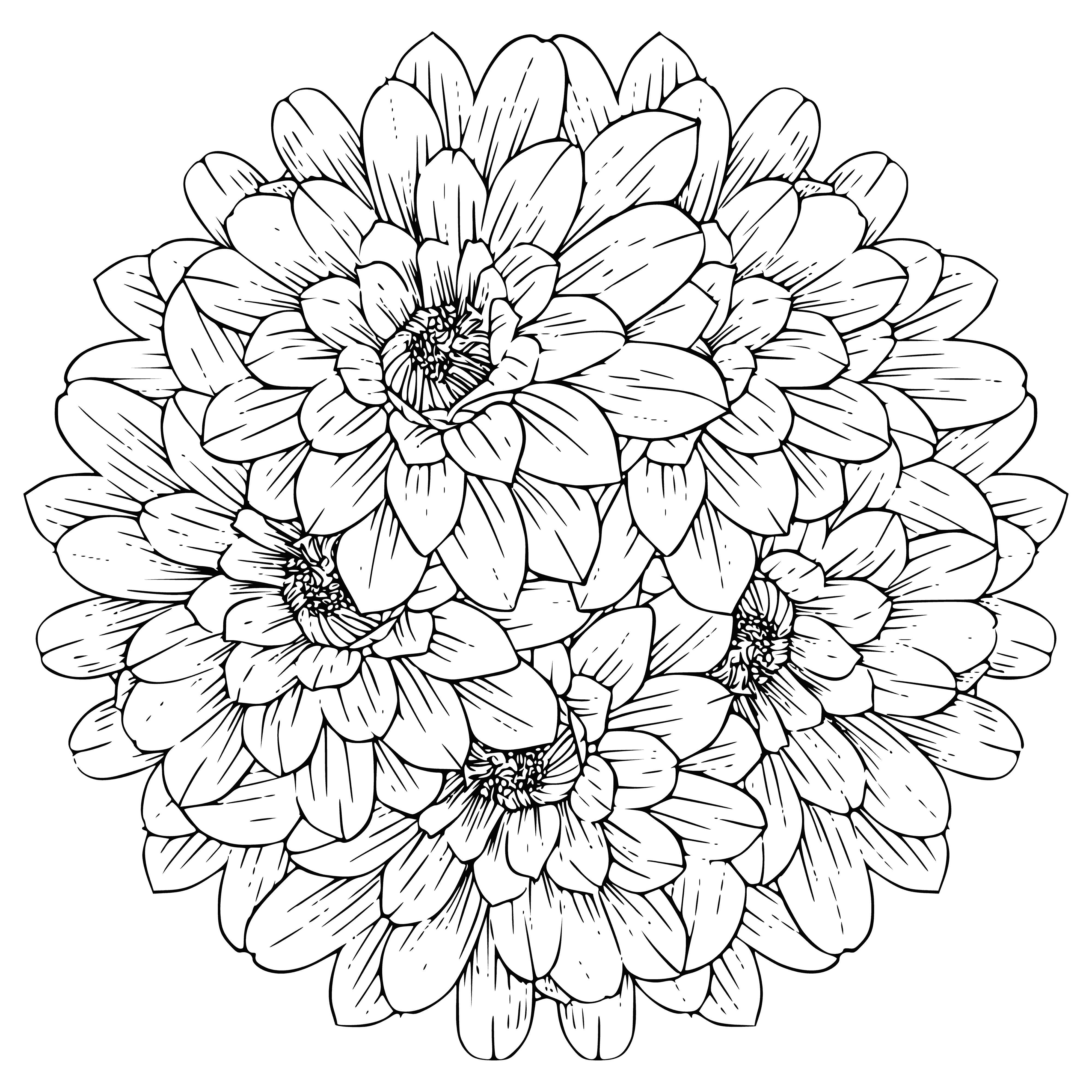 coloring page: Two flowers, one white, one purple, rest together with green leaves; a small bee rests on the white. Intricately detailed petals.
