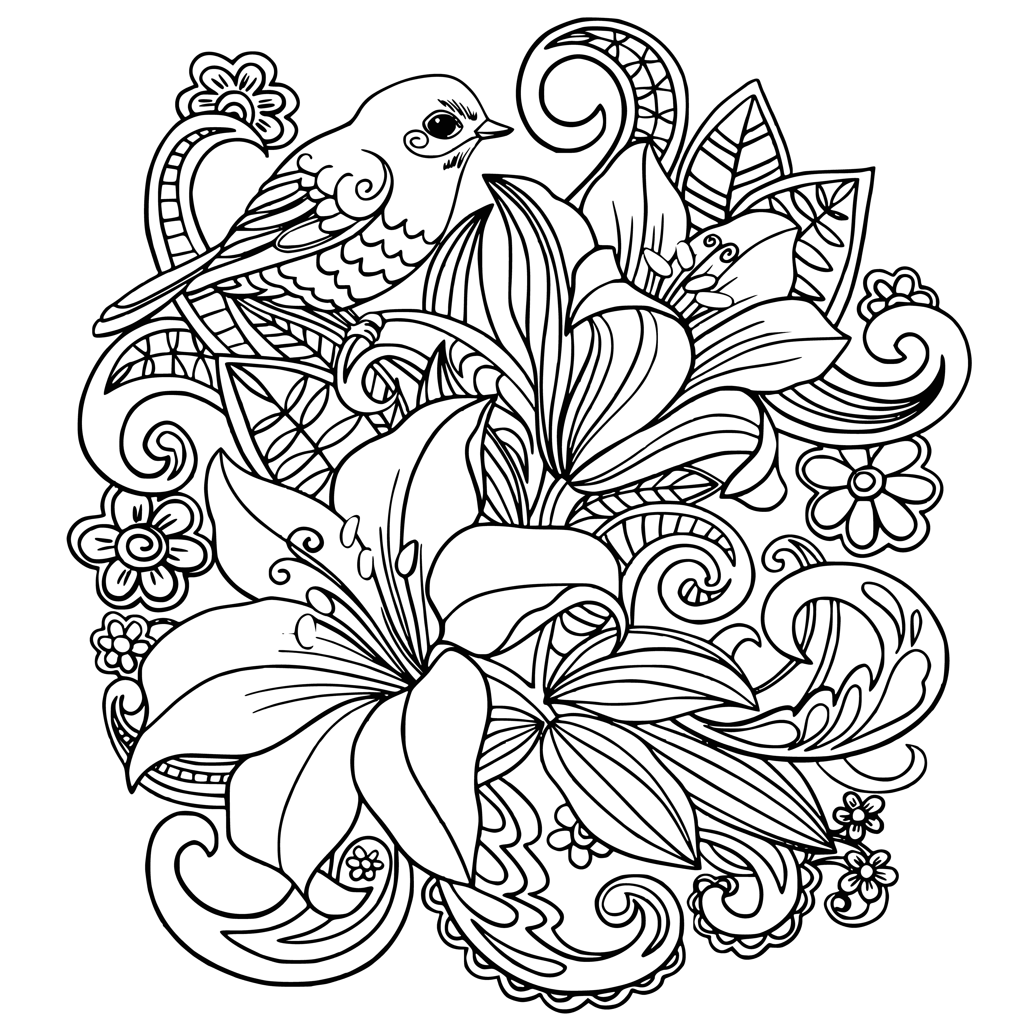 coloring page: Colorful lilies in full bloom, detailed petals & green wavy leaves. Perfect combo for relaxation & creativity! #adultcoloringpages #coloringflowers