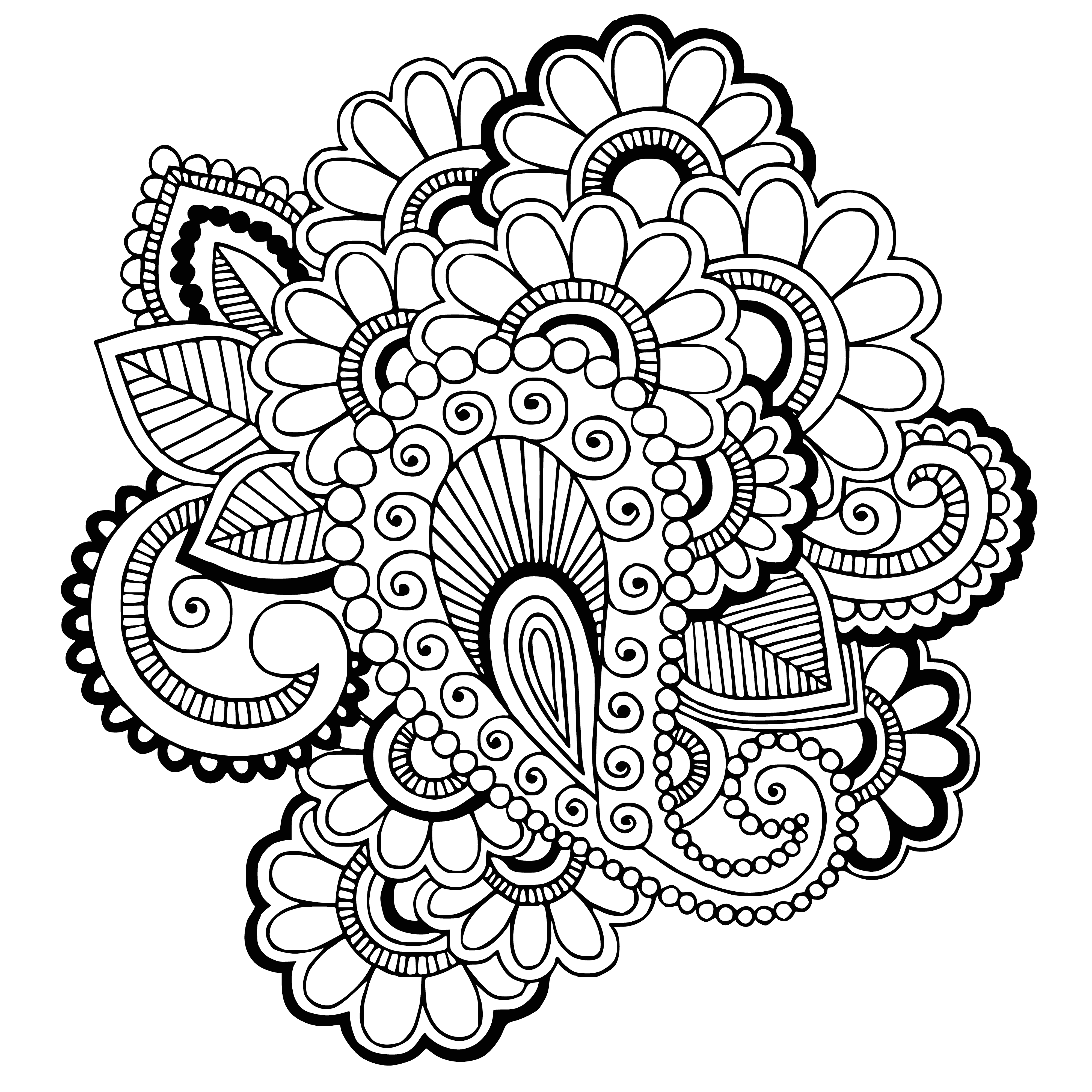 coloring page: Adult coloring pages feature beautiful flowers in full bloom and just starting to bloom, all in a variety of colors including pink, purple, blue and yellow.