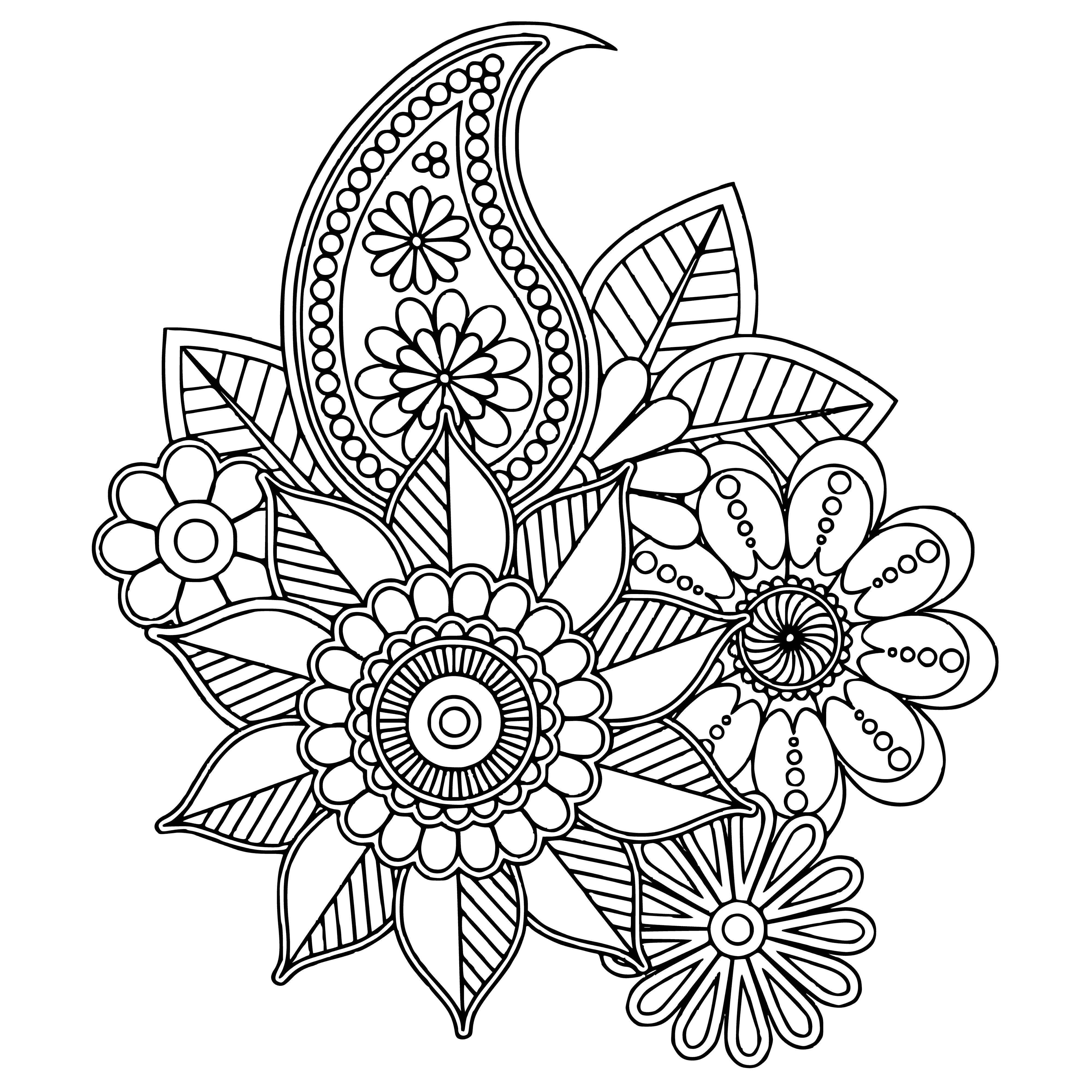 coloring page: A beautiful bouquet of flowers for you to personalize with an array of colors! Includes roses, daisies, and lilies with intricate details. #coloringpages #flowers
